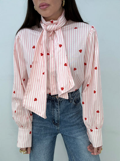 Camicia ‘CUORICINI 100%COTONE’ righe Rosa