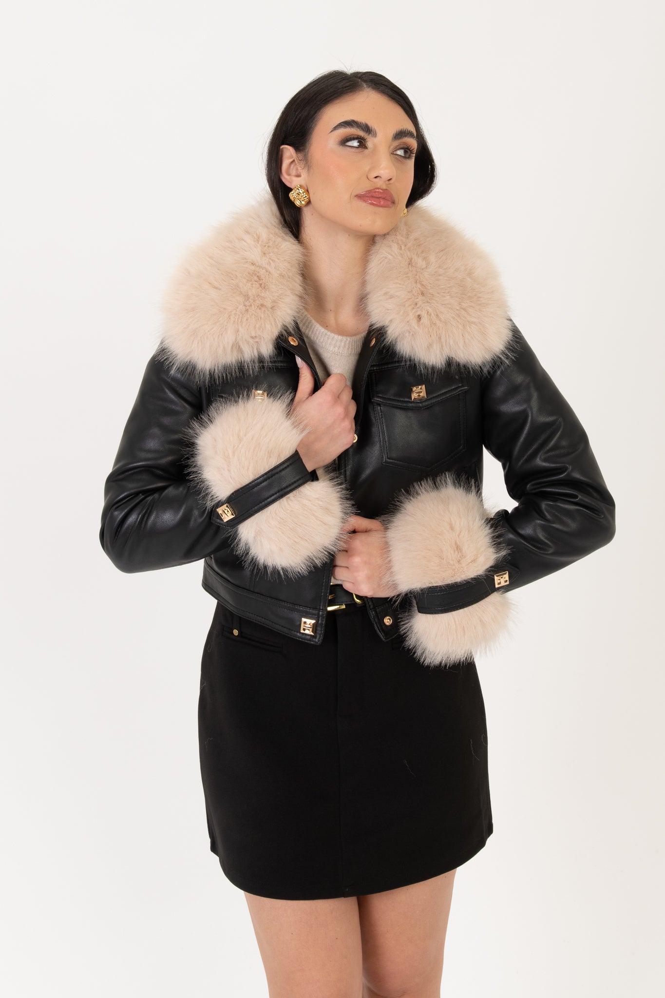 Giacca eco-pelle ‘COLLO E MANICA RIMOVIBILI’ Nero