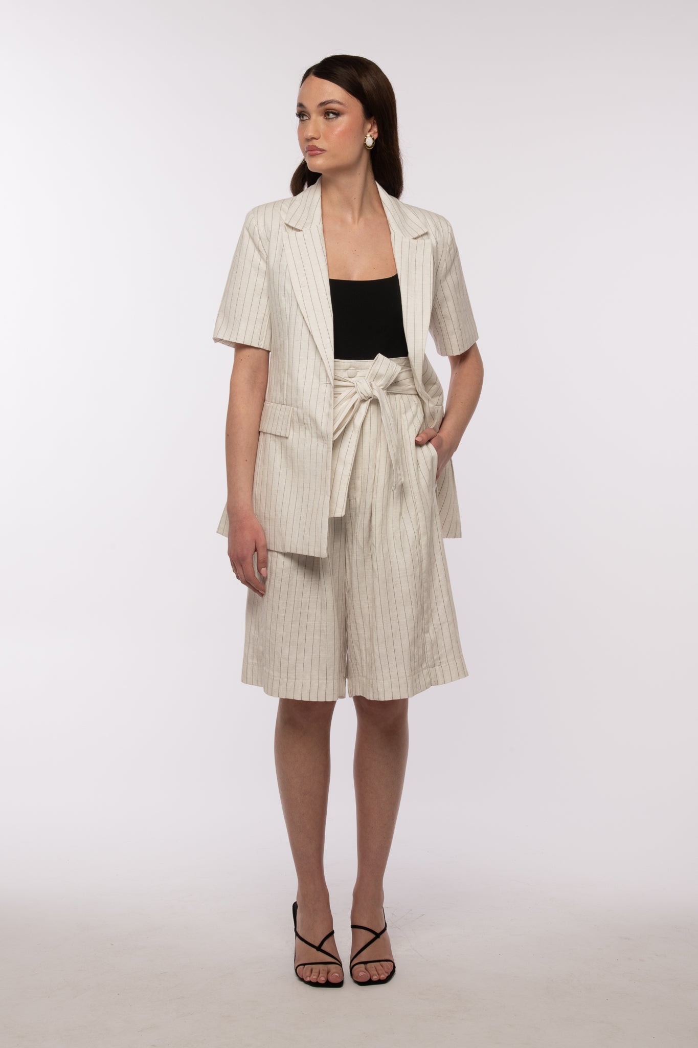 Blazer Mezza Manica ‘GESSATO’ 4% Lino By Lumina Bianco