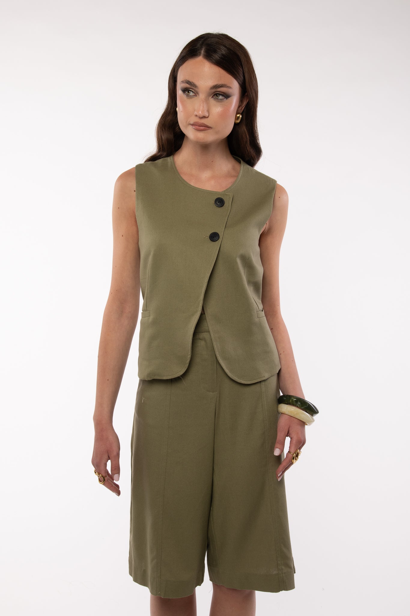 Coordinato ‘BERMUDA+TOP ABBOTTONATURA ASIMMETRICO’ Verde Militare