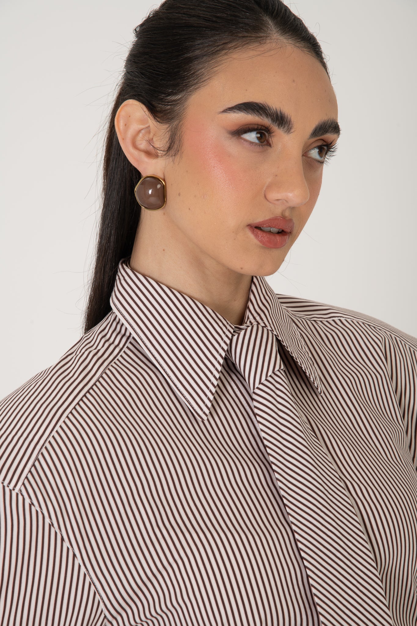 Camicia ‘AVVITATA CON CRAVATTA 3&33’ righe Cacao e Rosa