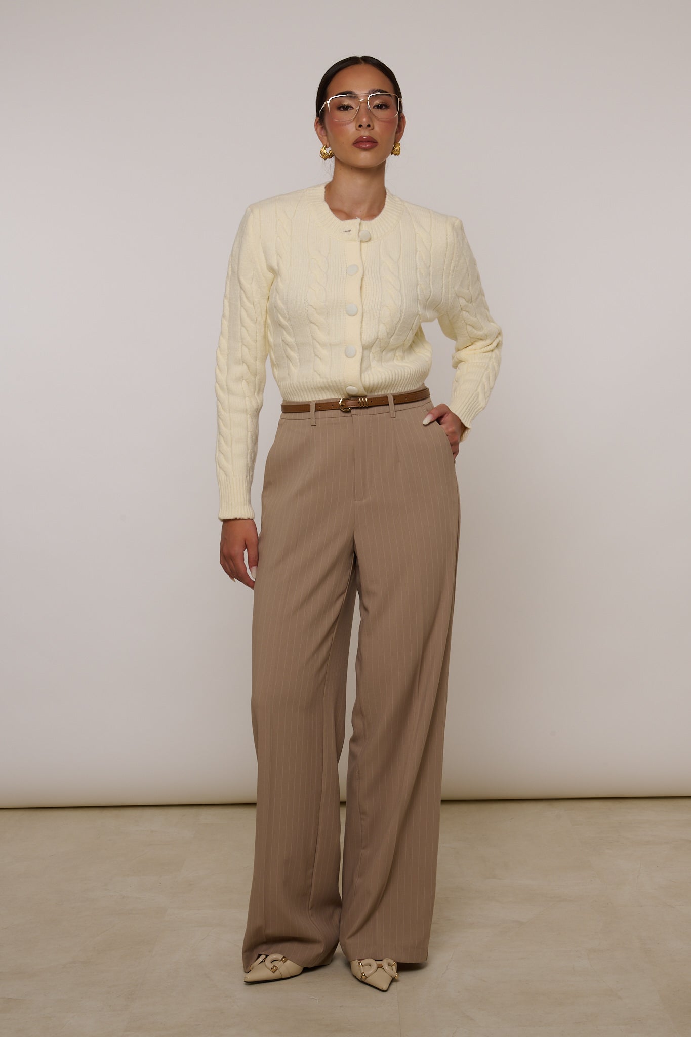 Pantalone ‘GANCETTO’ Gessato Beige