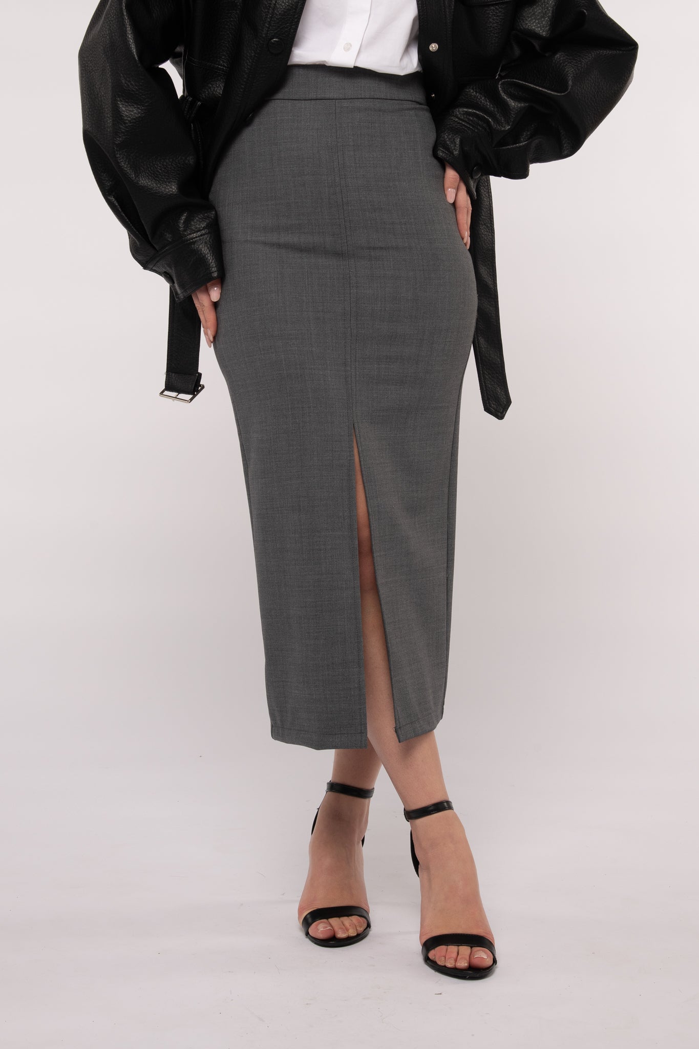 Gonna longuette ‘52% LANA 3&33’ Grigia