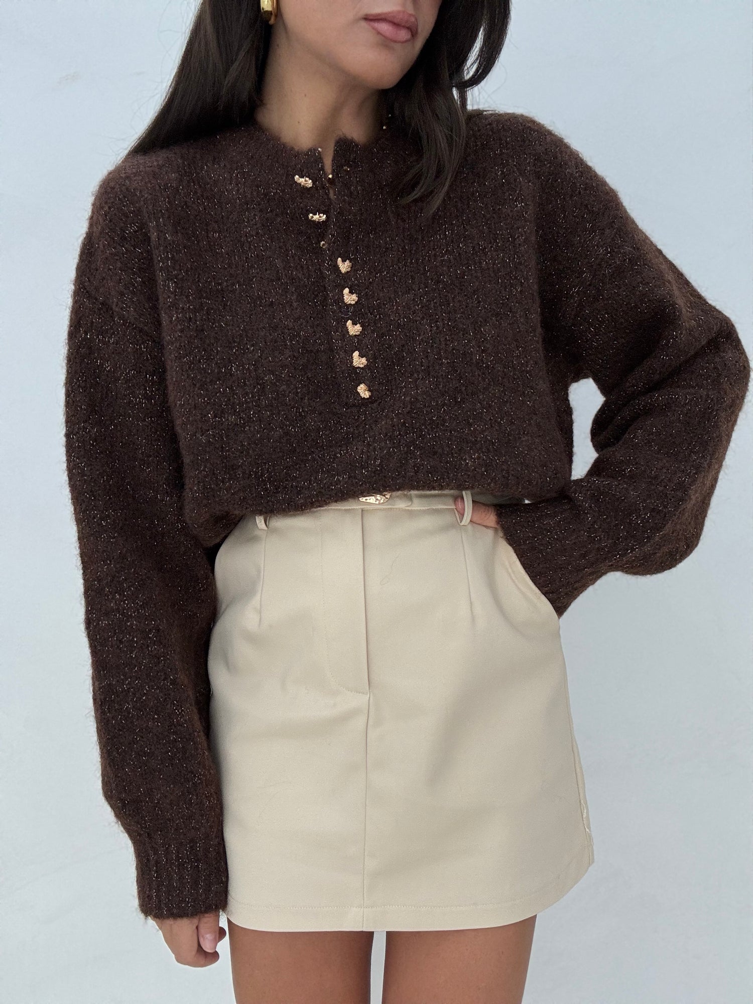Maglione ‘BOTTONI MINI CUORE’ Cacao