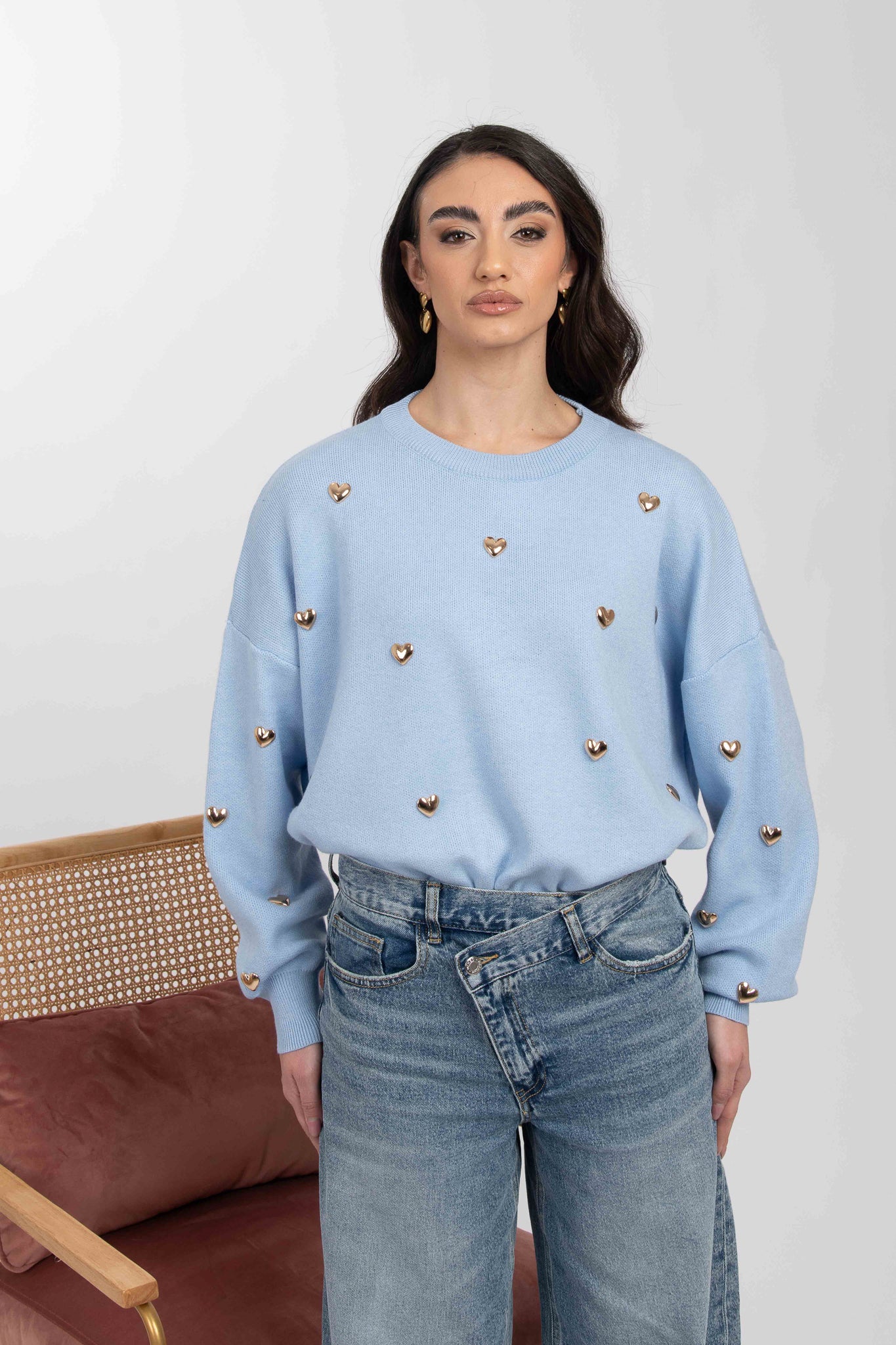 Maglione ‘CUORI ORO’ Azzurro