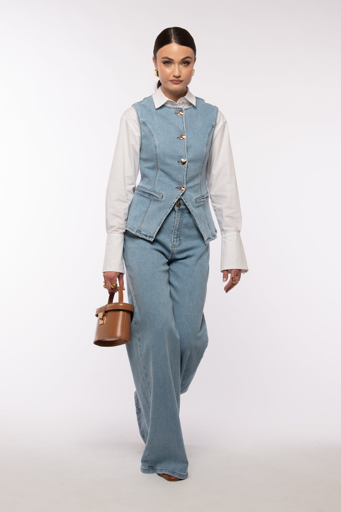 Coordinato ‘BOTTONI ORO’ Denim Chiaro
