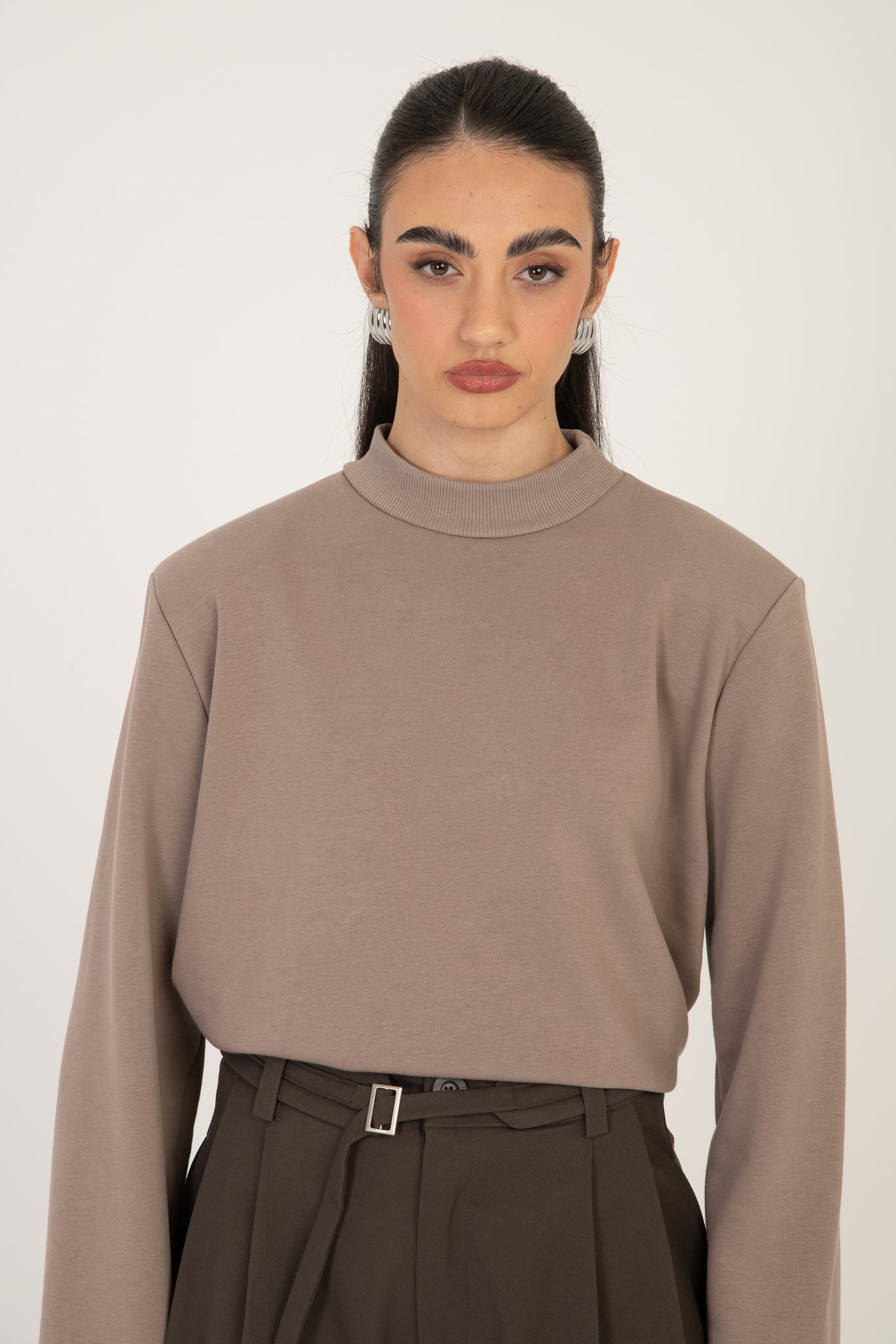 Felpa ‘MEZZO COLLO CON SPALLINE’ Fango