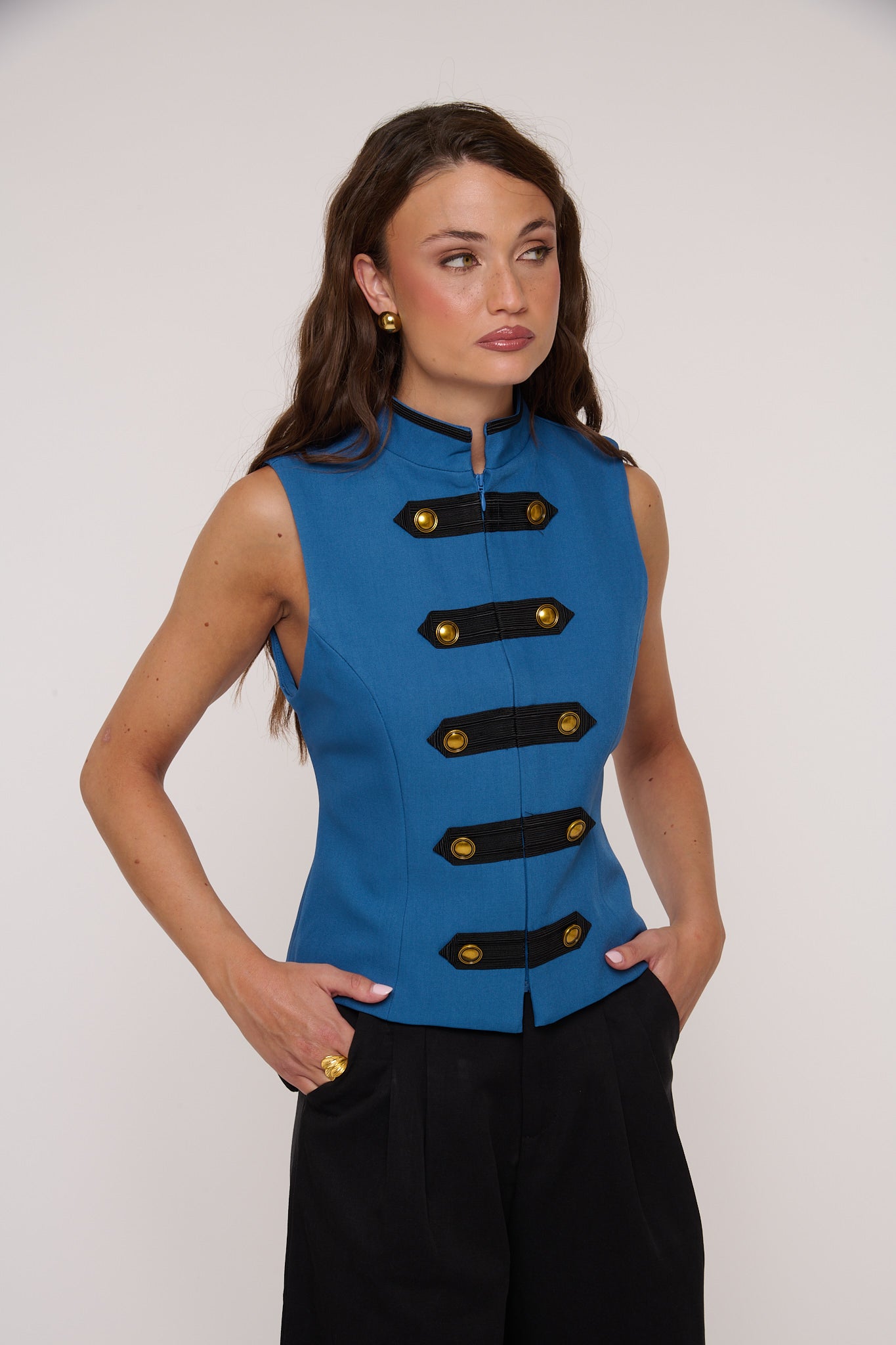 Gilet ‘50%COTONE’ Con Alamari Mezzo Collo Blu
