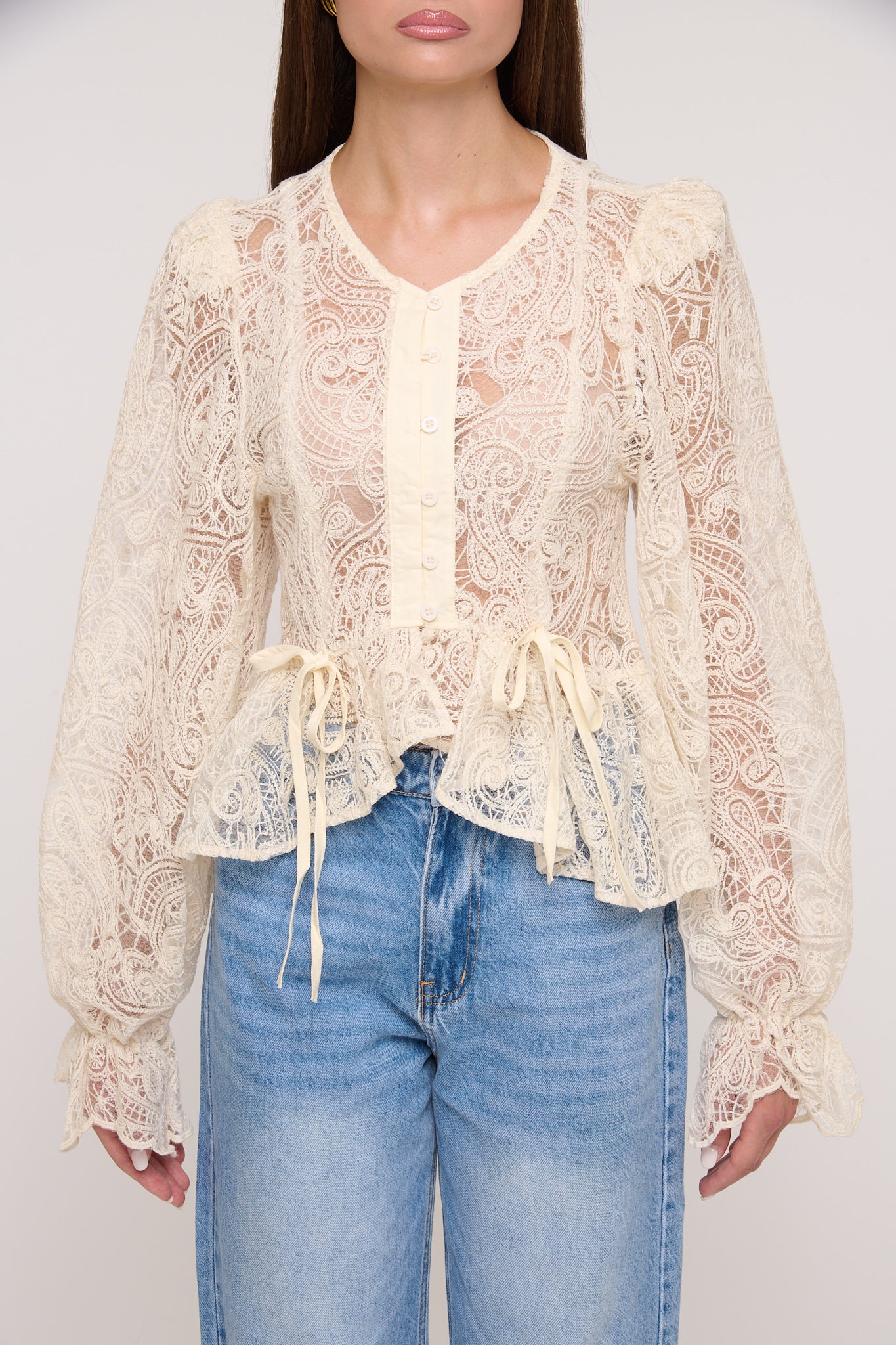 Camicia ‘VOILA E PIZZO’ Panna