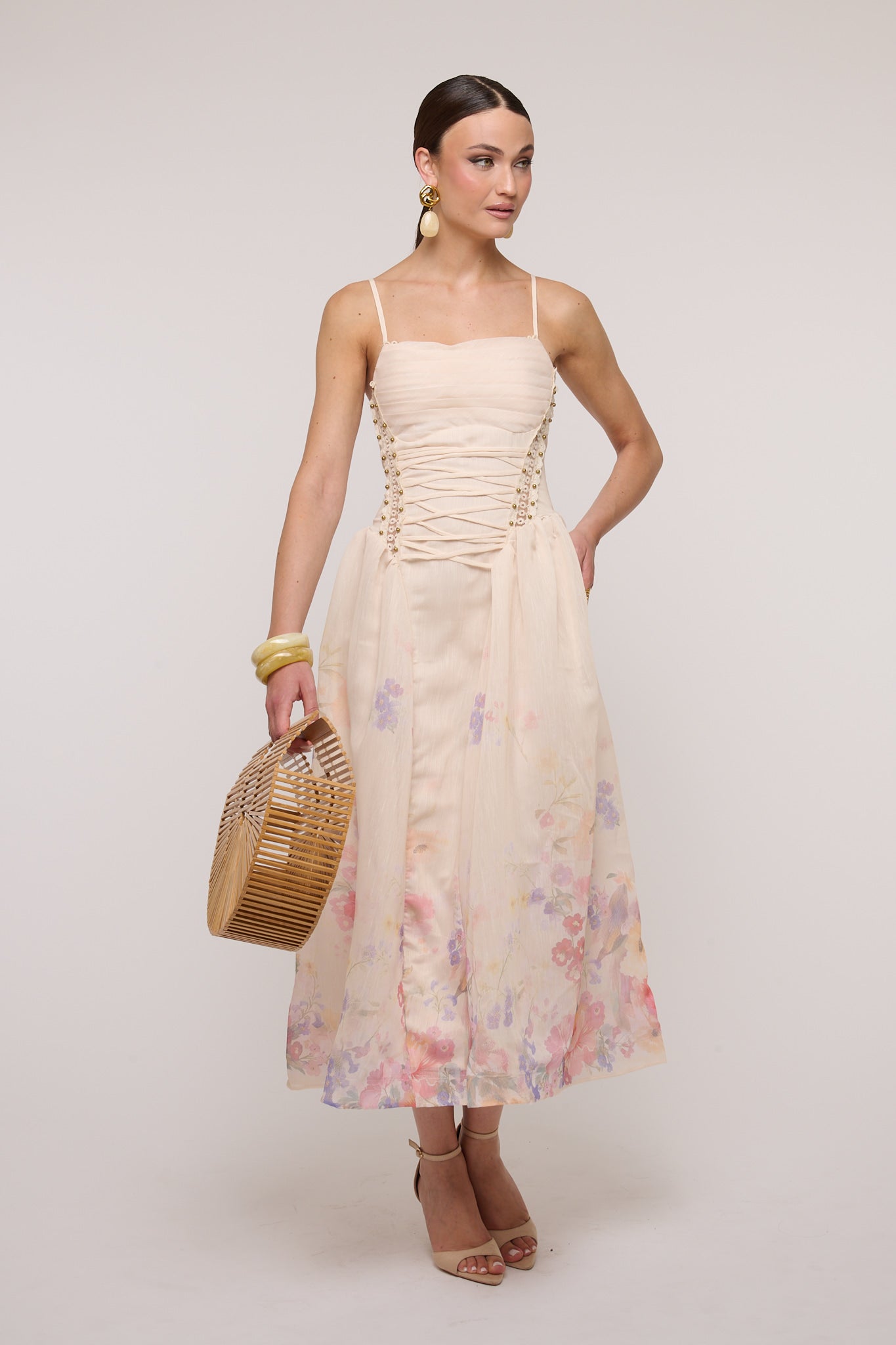 Abito ‘FINTE STRINGHE’ in Chiffon Panna