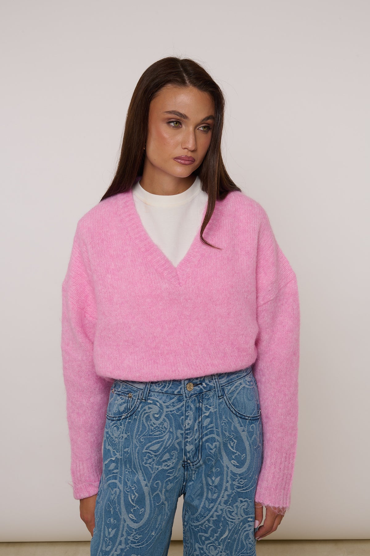 Maglione ‘SCOLLO V’ 5% LANA Rosa