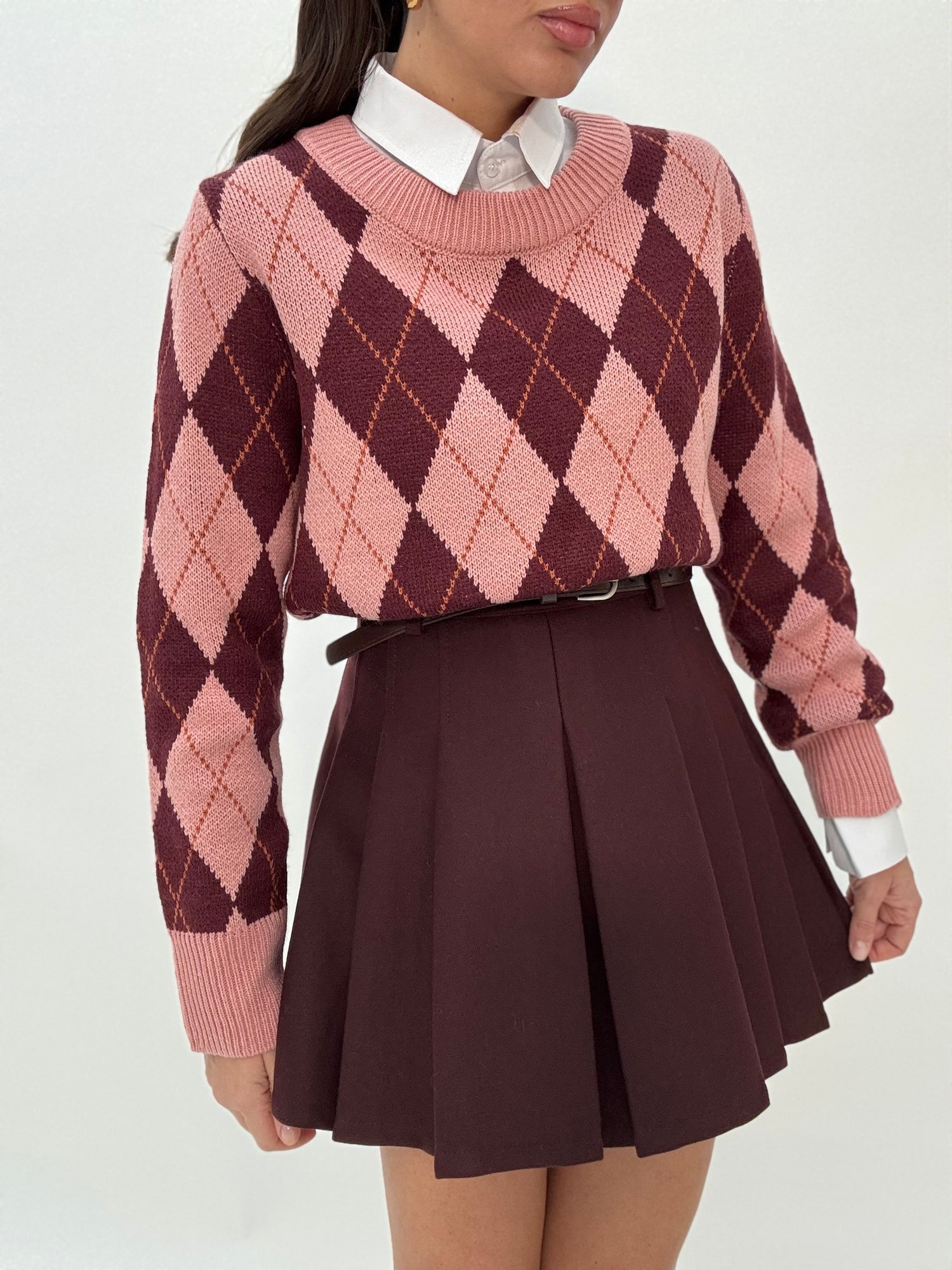 Maglione ‘ROMBI’ 20%LANA Rosa e Bordeaux