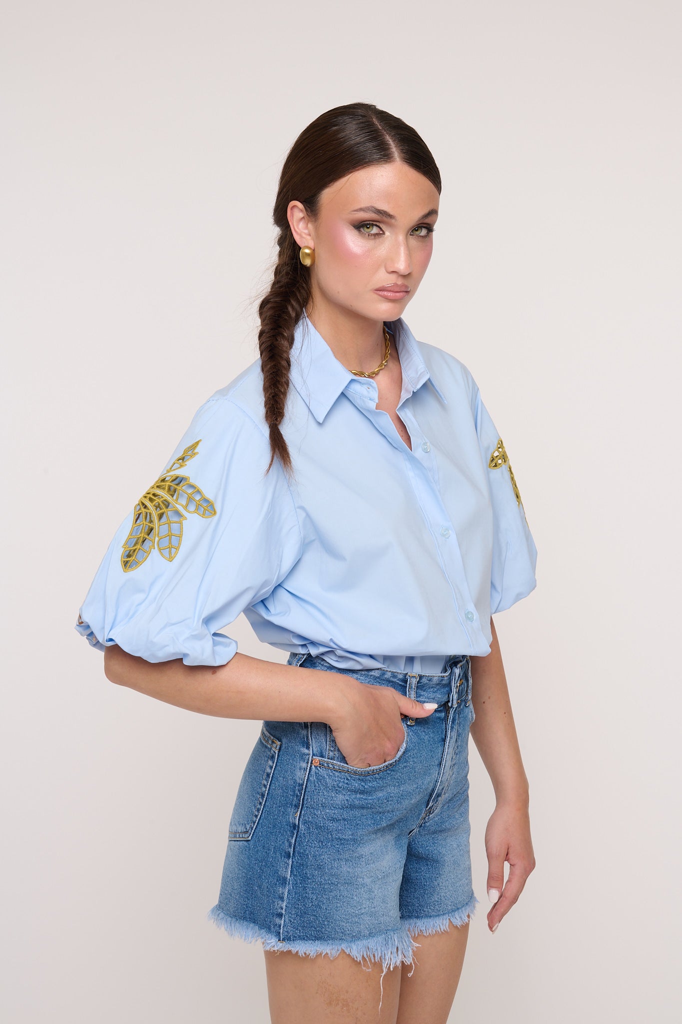 Camicia ‘100% COTONE’ con Palme Azzurra