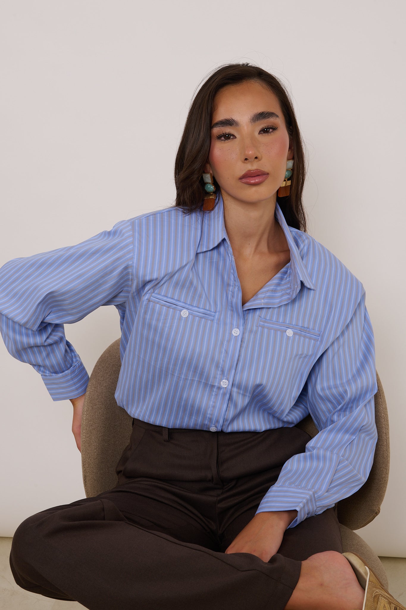 Camicia ‘MAXI SPALLINA A RIGHE’ Azzurra