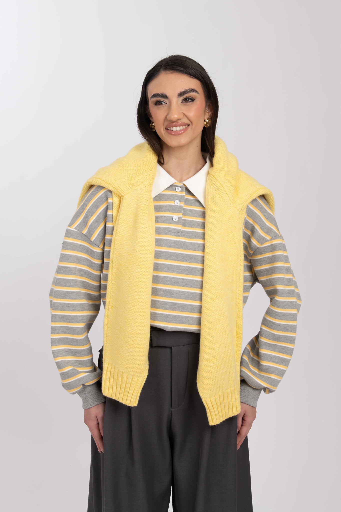 Felpa/Polo ‘RIGHE’ 65%COTONE Grigia e Gialla