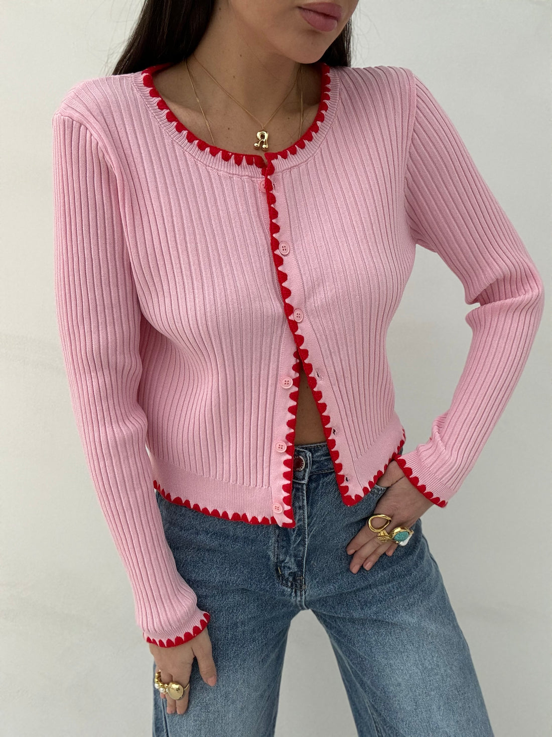 Cardigan ‘ROSA RICAMI ROSSI’