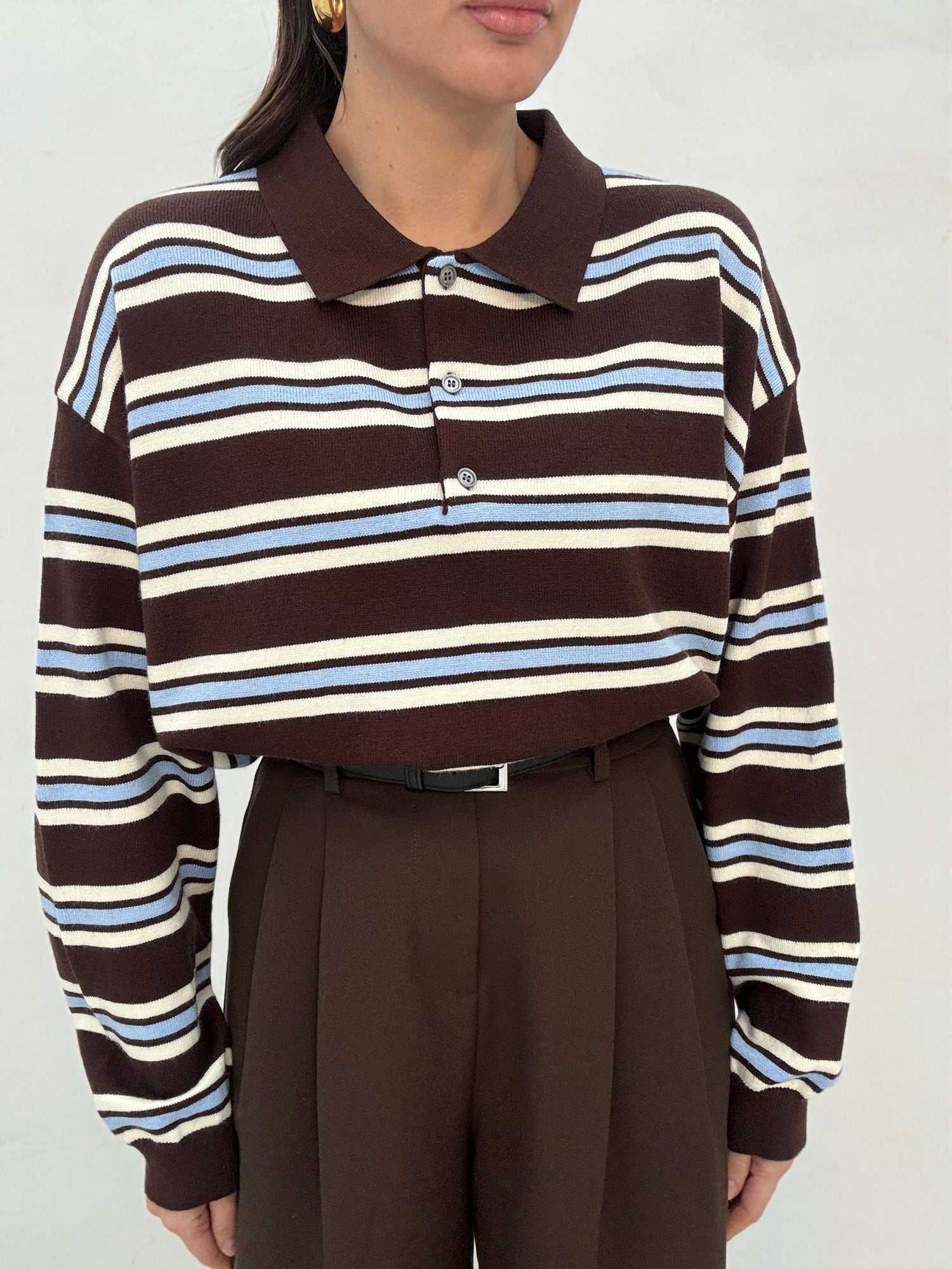 Maglia/Polo ‘TWO WOMAN’ righe Base Cacao e Celeste