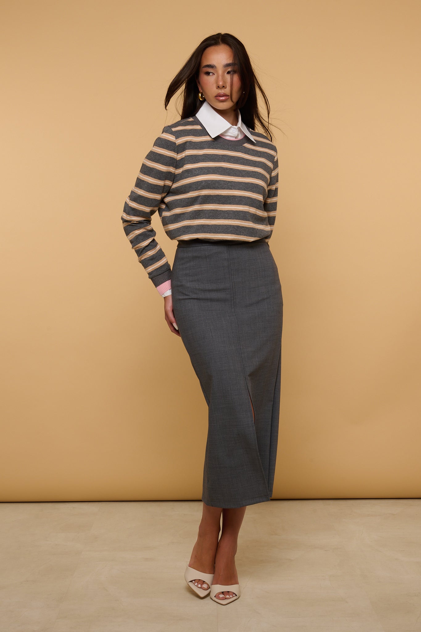 Gonna longuette ‘52% LANA 3&33’ Grigia