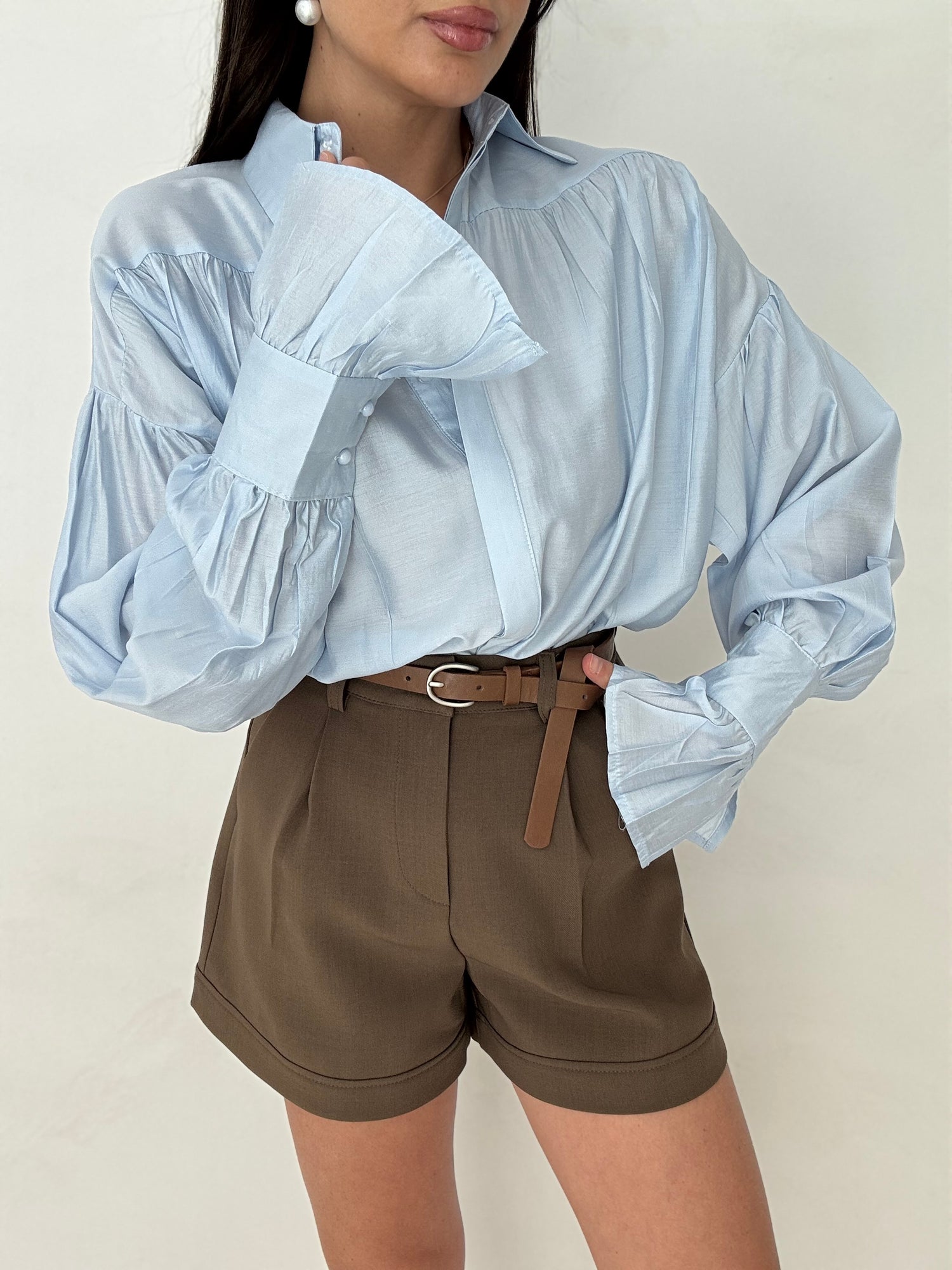 Camicia ‘VELATA’ con rouches al polso Azzurro