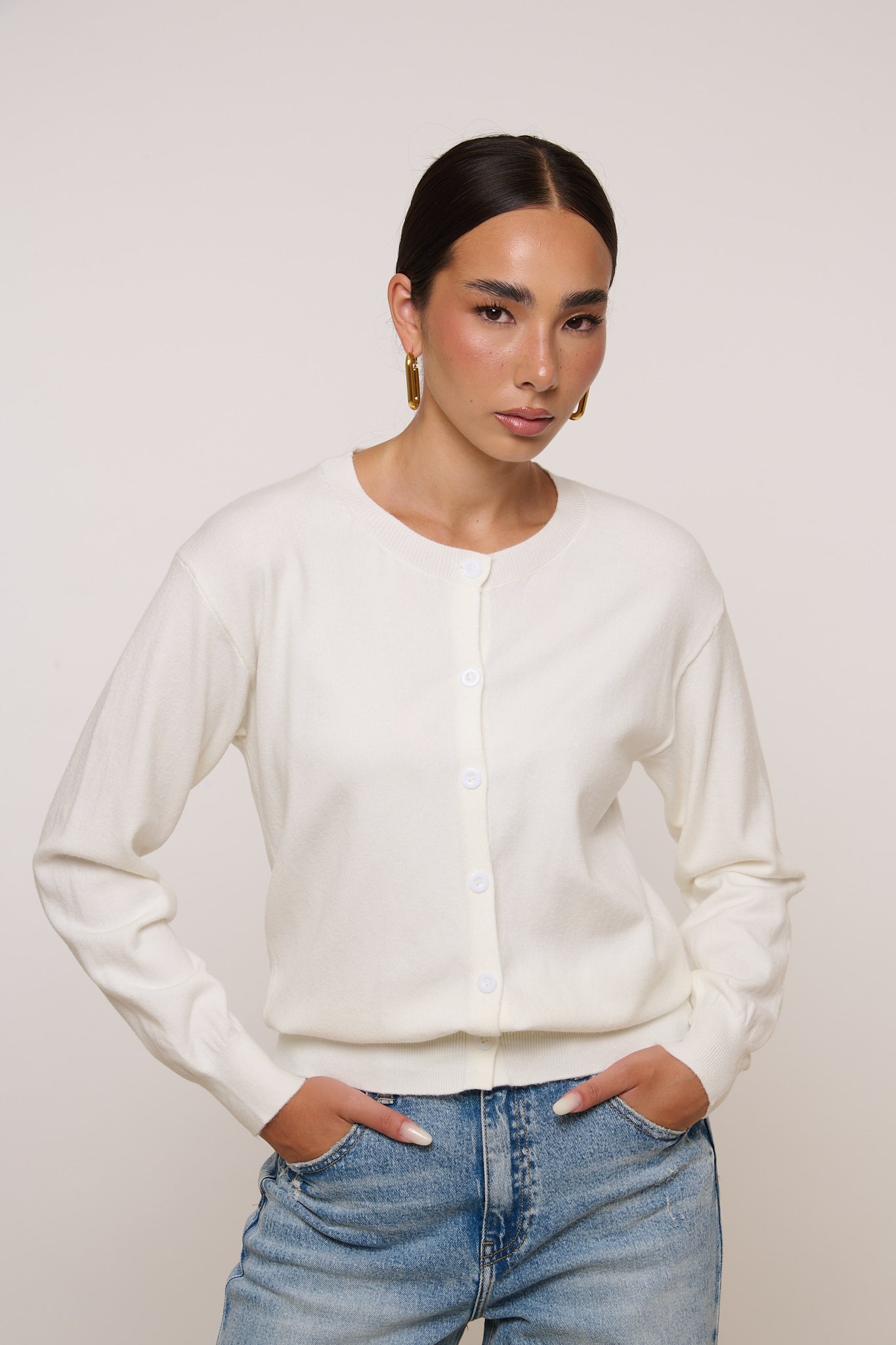 Cardigan Bottoncini ‘65% COTONE’ Bianco