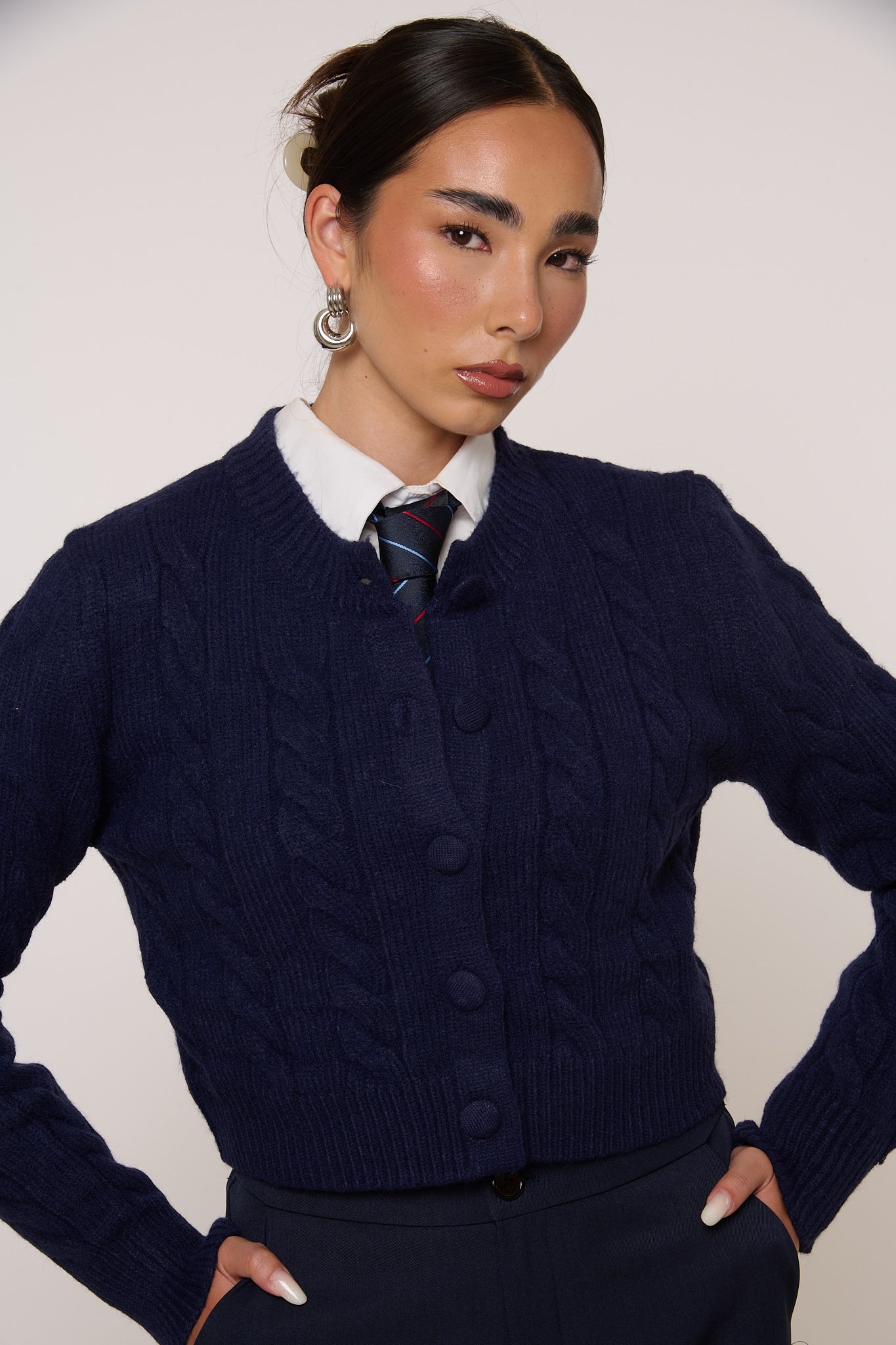 Cardigan ‘TRECCE’ Crop Blu Notte