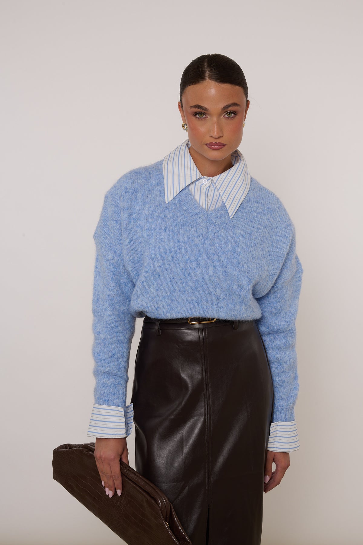 Maglione ‘SCOLLO V’ 5% LANA Azzurro