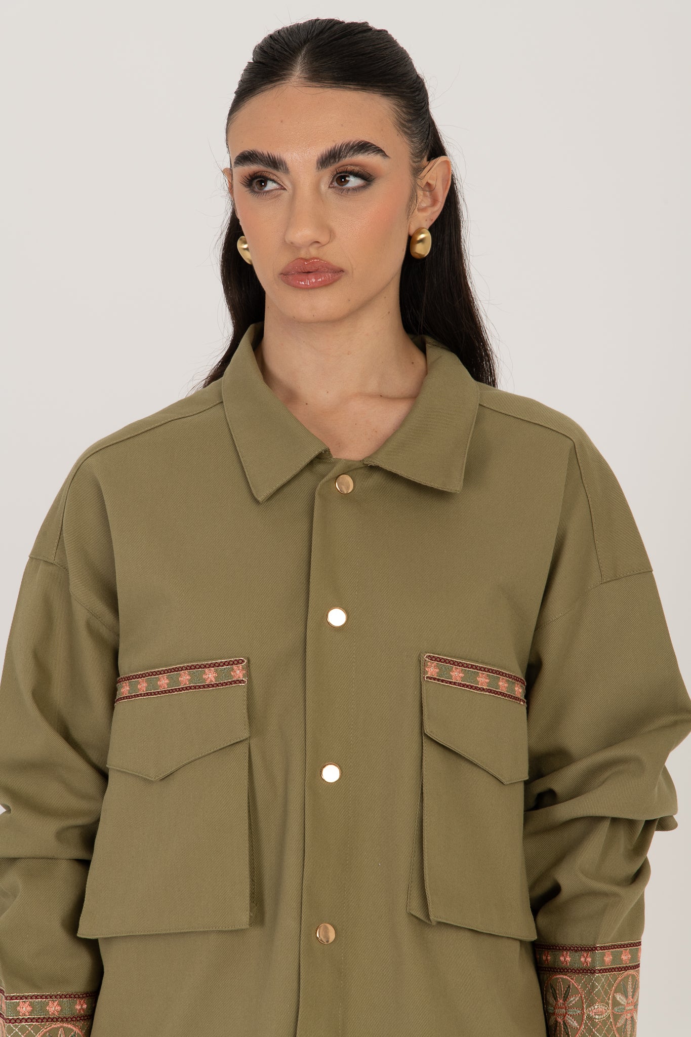Giacca ‘RICAMI 100%COTONE’ Verde Militare