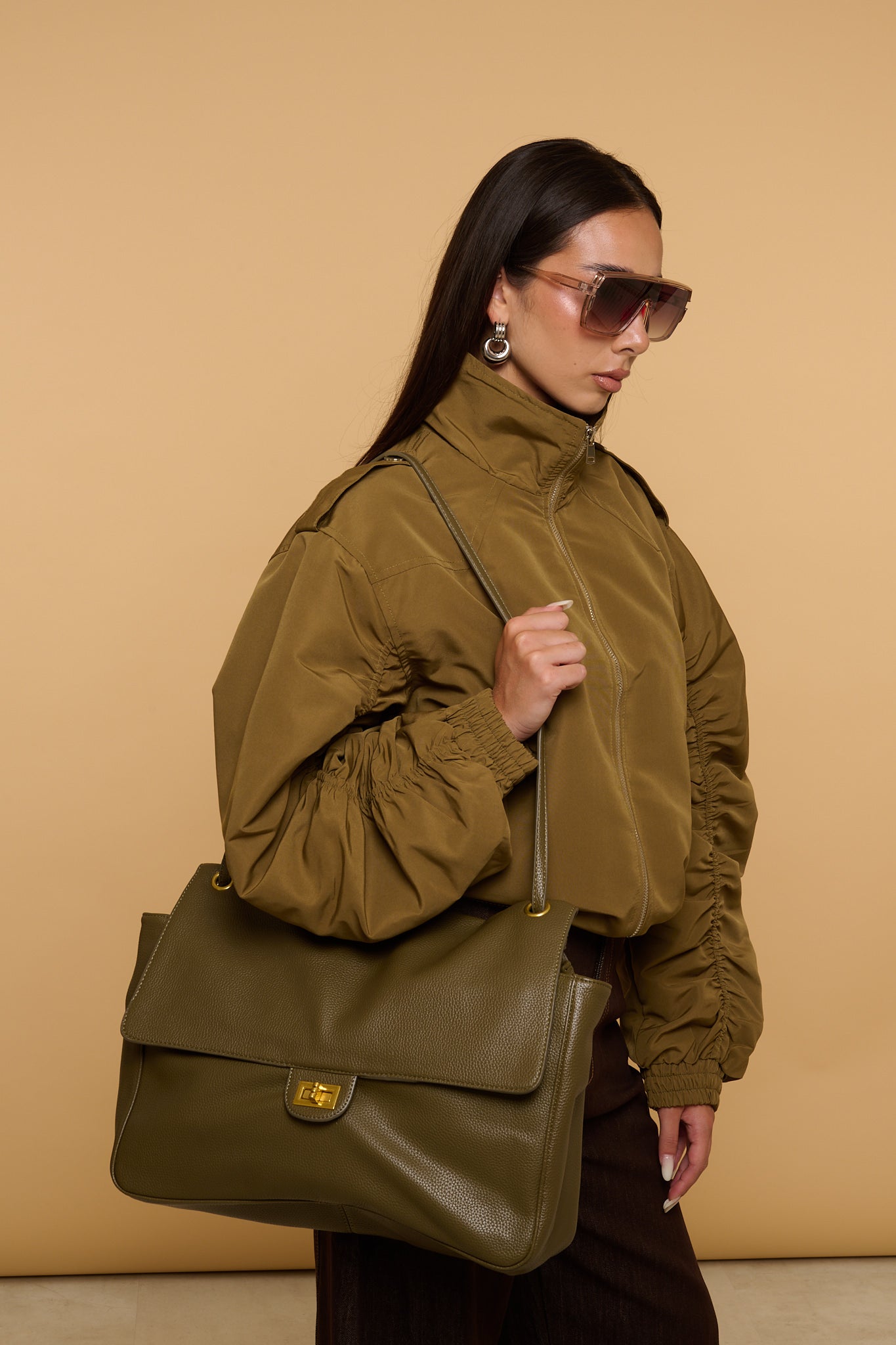 Borsa ‘MAXI’ in ecopelle Verde Militare