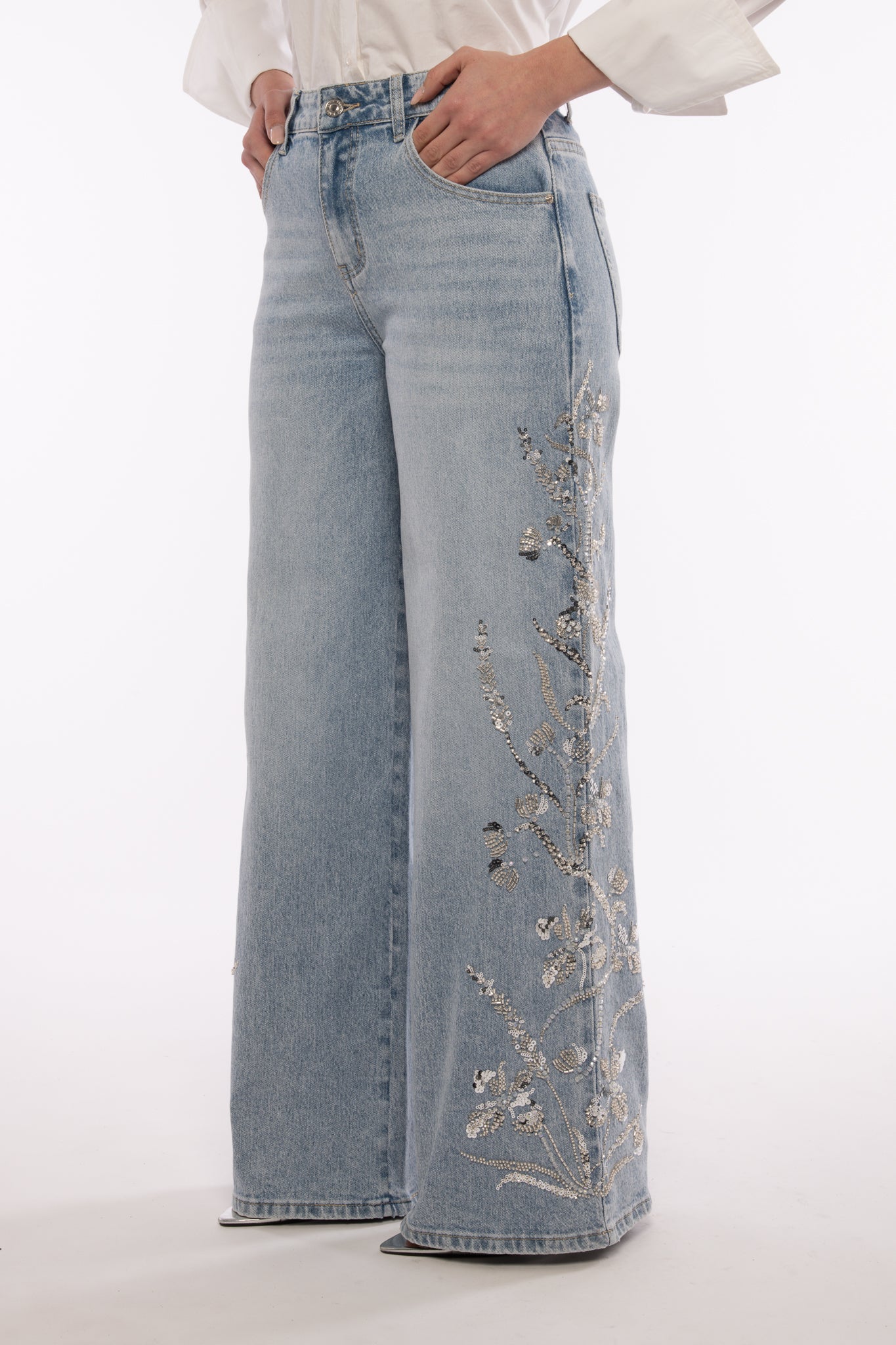 Jeans ‘APPLICAZIONI LATERALI’ Argento