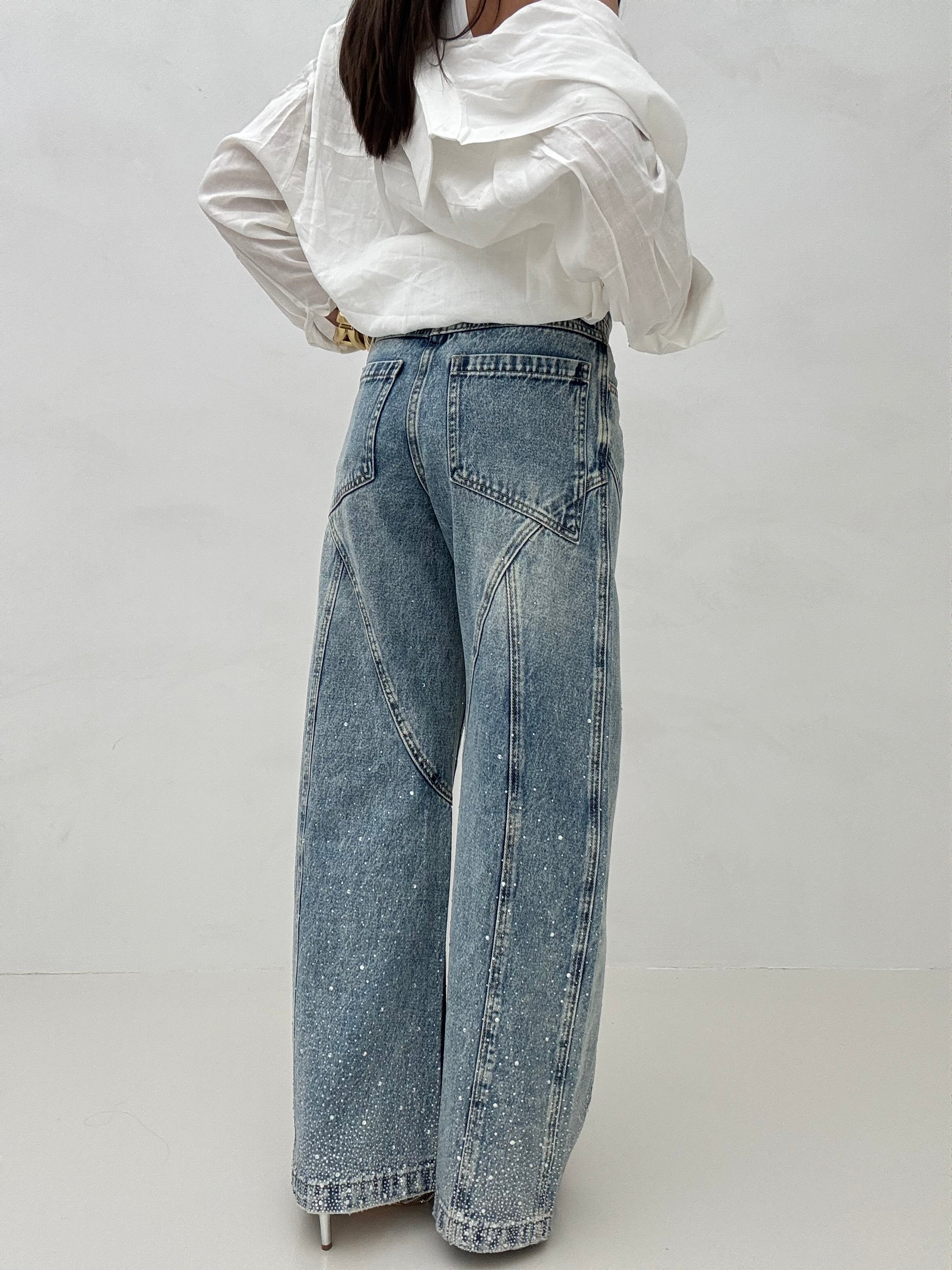 Jeans ‘CUCITURE E STRASS’ Denim Chiaro