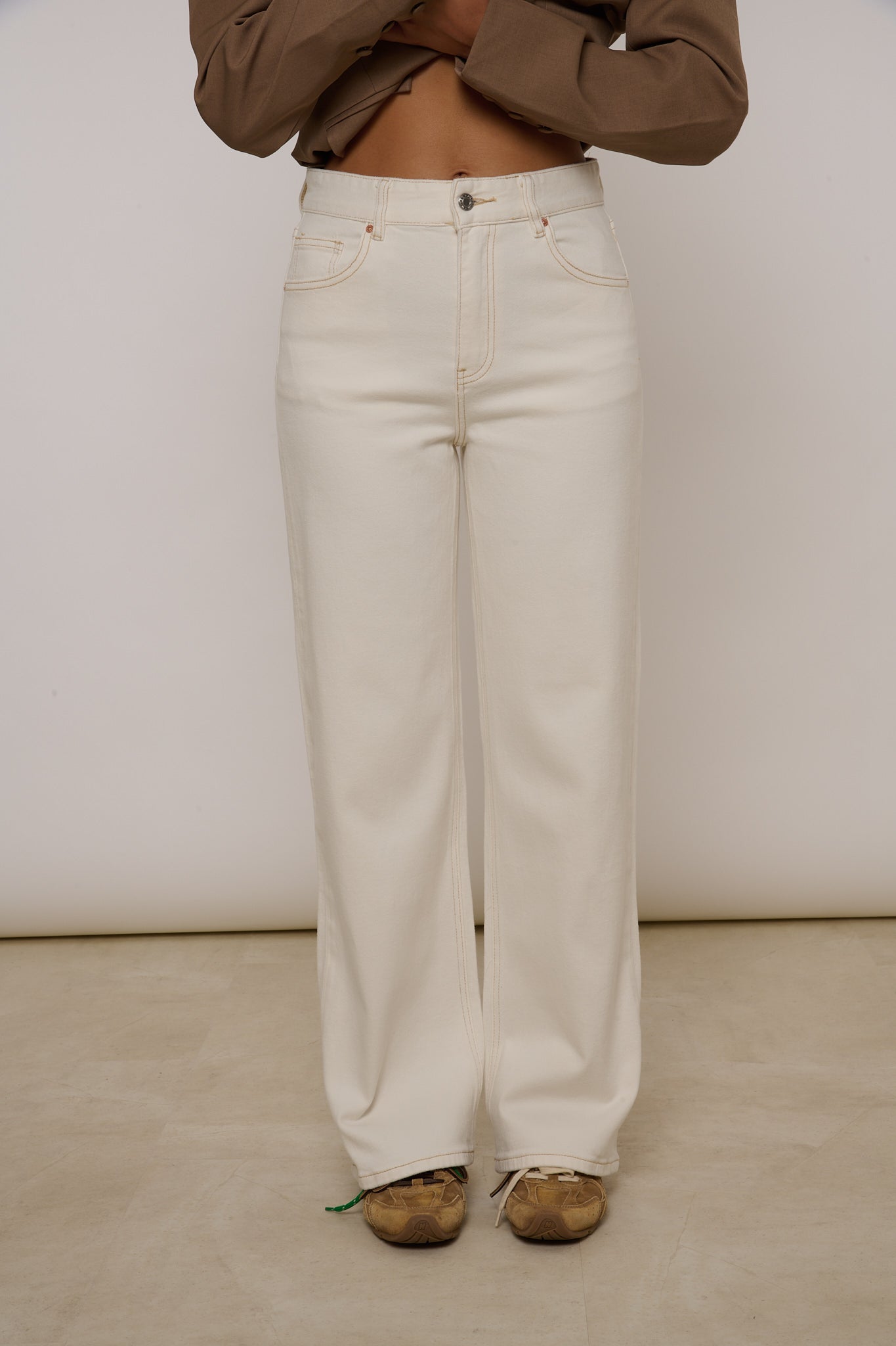 JEANS ‘WIDE LEG’ Bianco Cuciture Cuoio