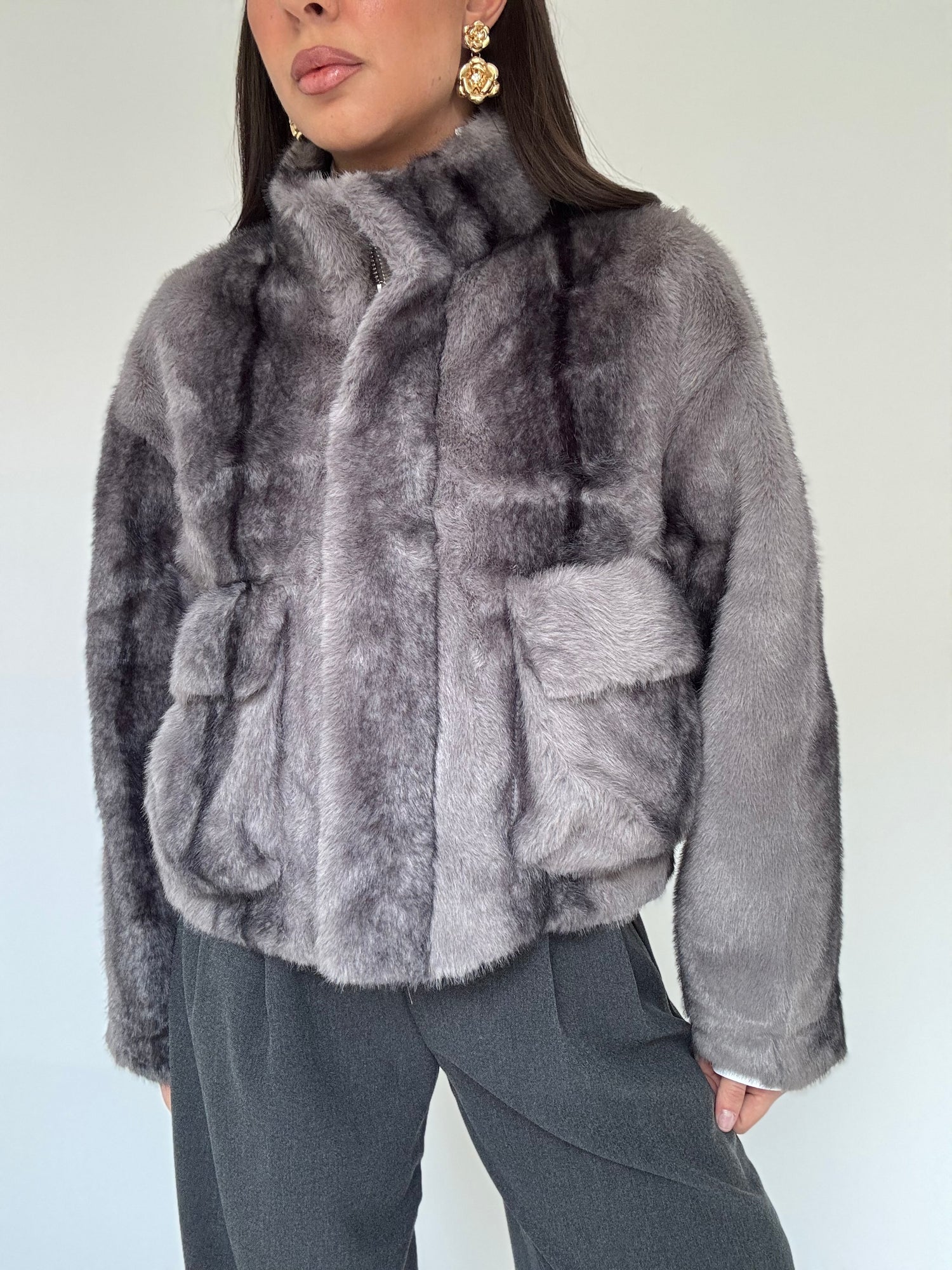 Eco pelliccia ‘TASCONI E ZIP’ Grigia