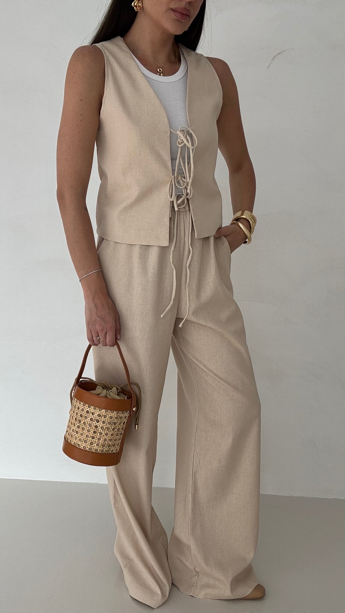 Coordinato ‘FIOCCHETTI’ 30% LINO Beige