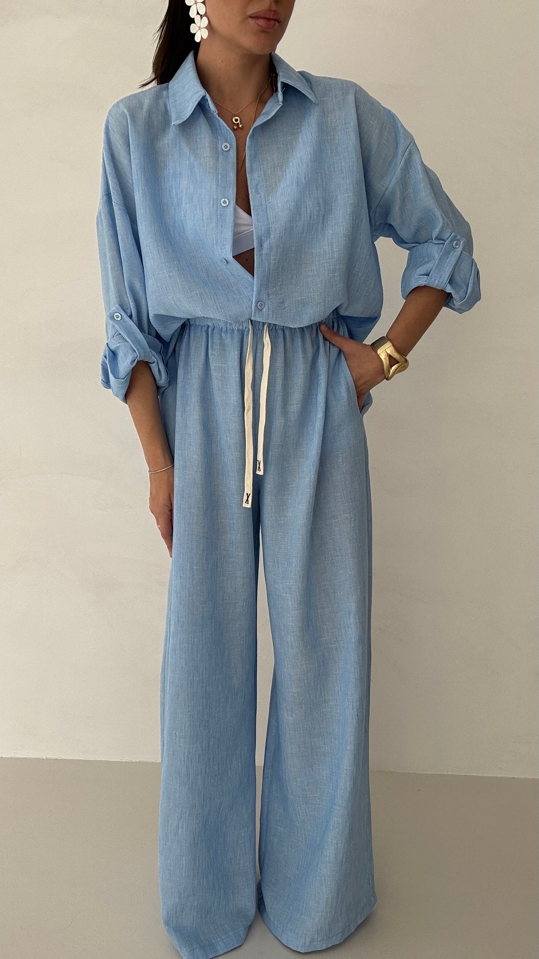 Coordinato ‘EVA’ simil lino Azzurro