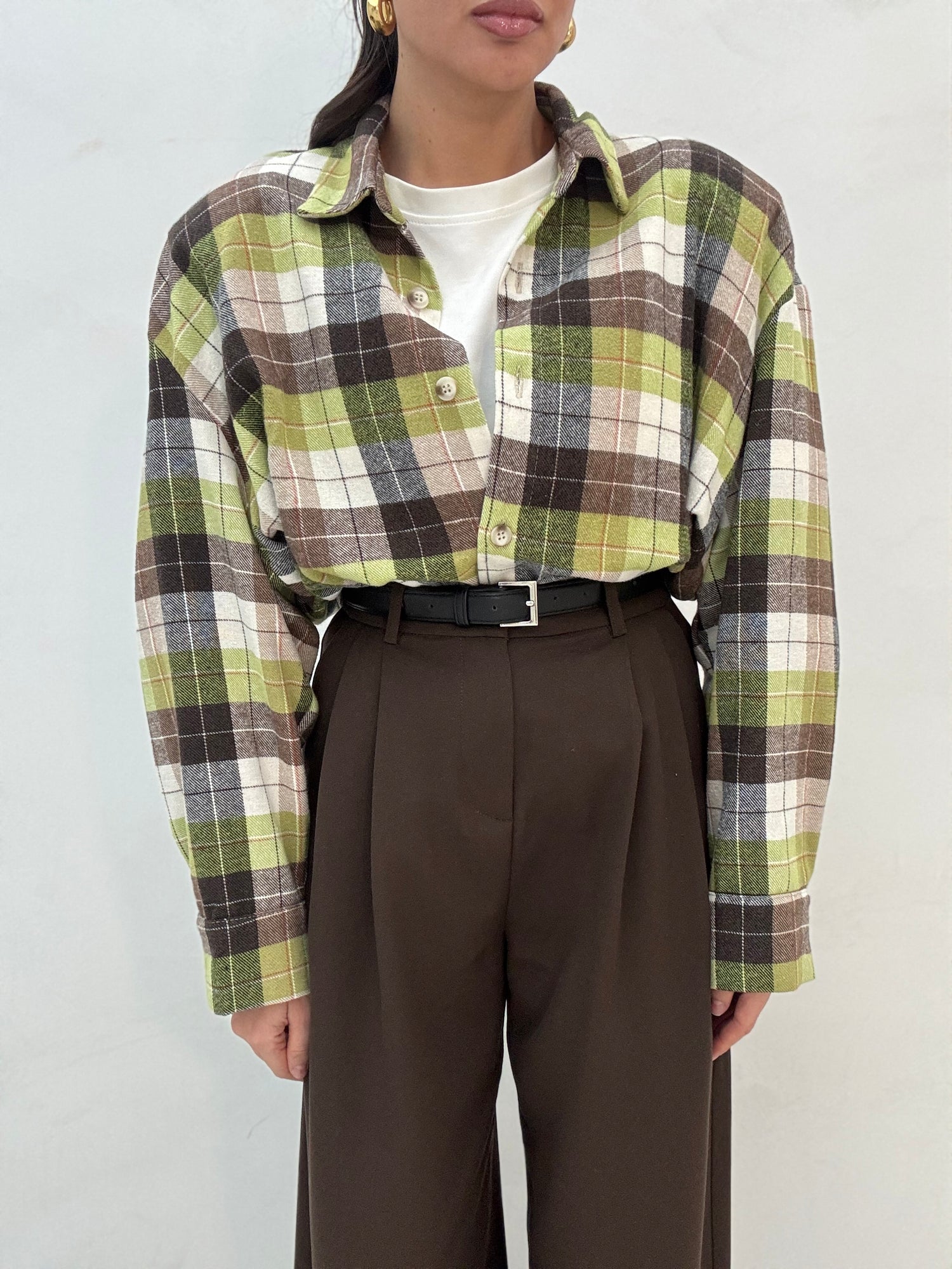 Camicia ‘QUADRI JUST WEST’ 70%COTONE Pistacchio e Cacao