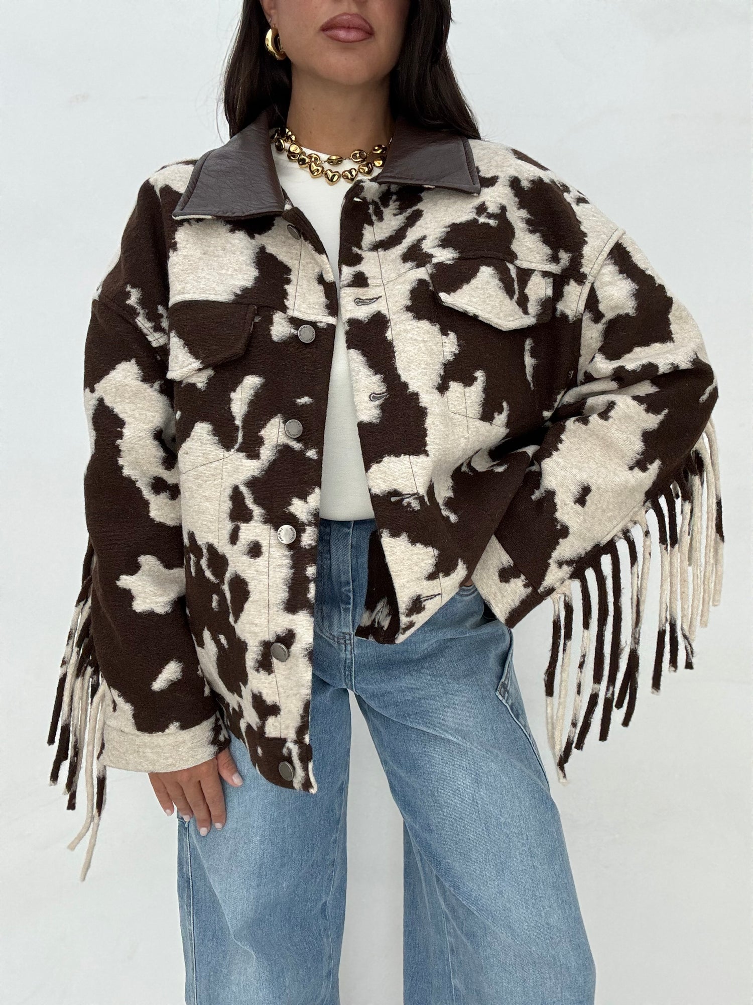 Bomber ‘COW PRINT 20% LANA’ con frange By Lumina