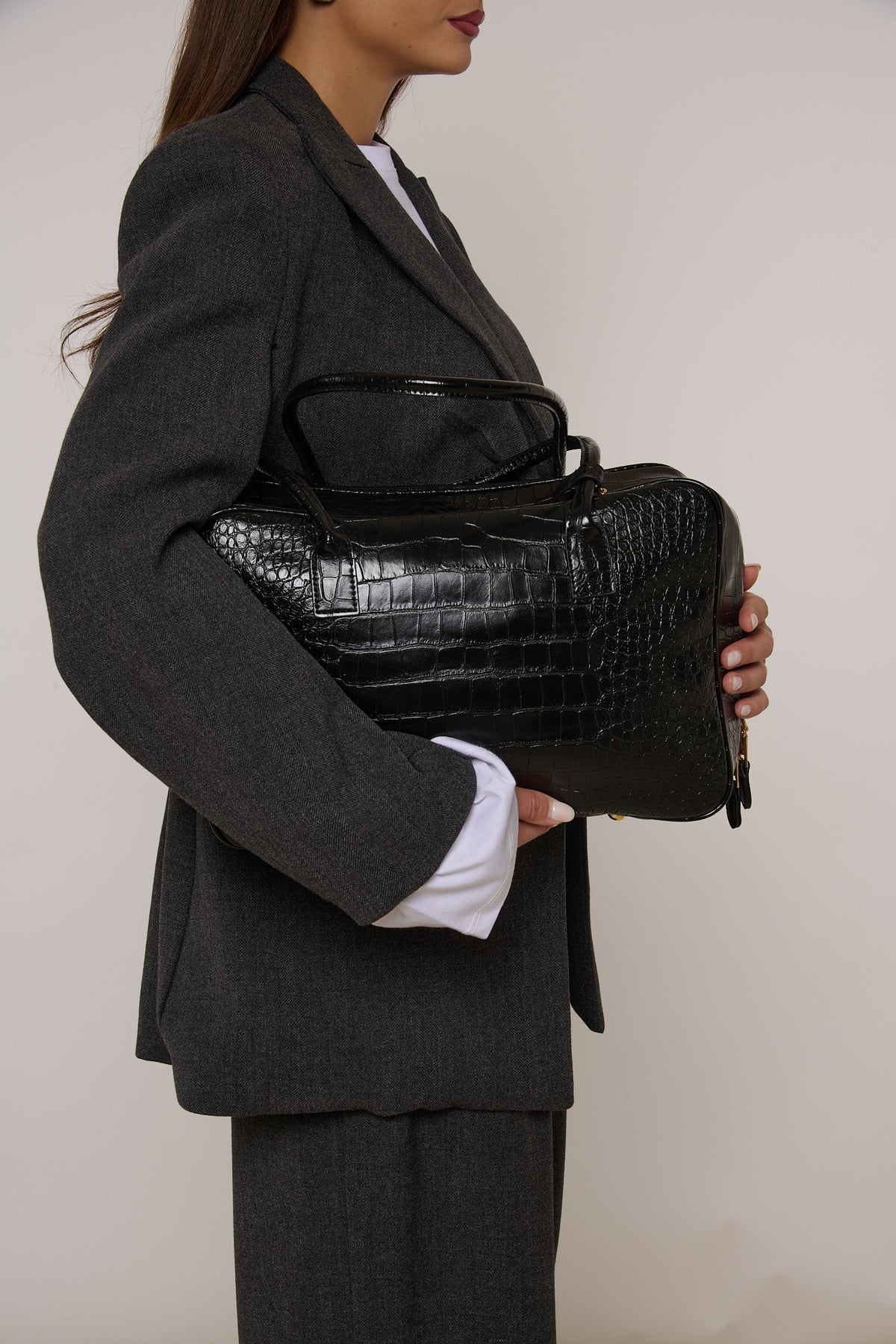 Borsa ‘MAXI’ Pitonata in Ecopelle Nera