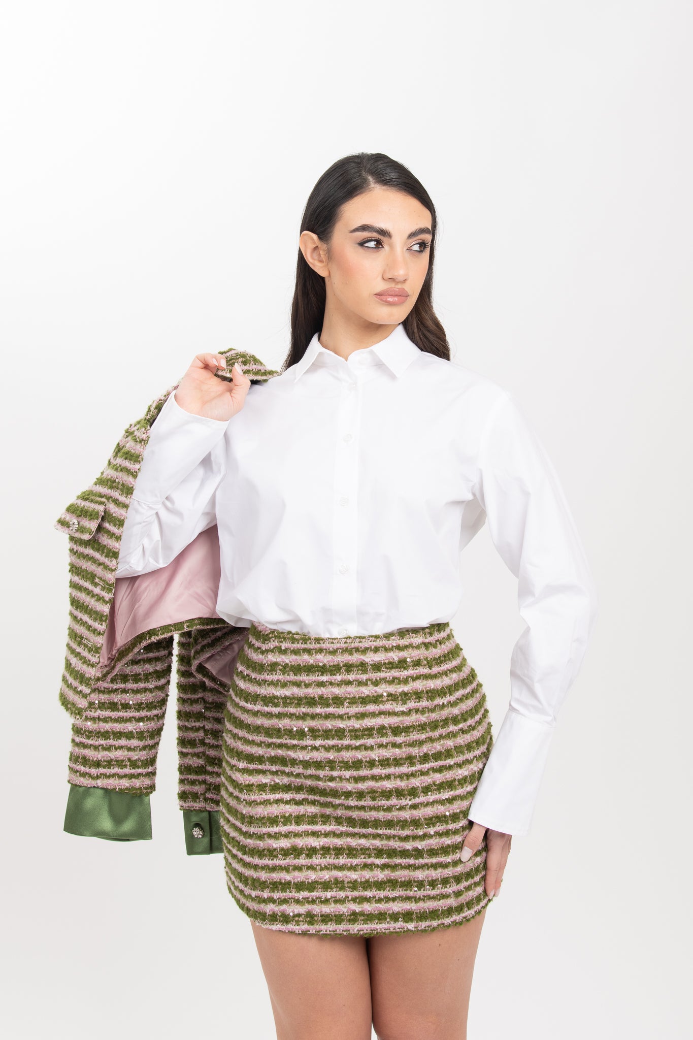 Gonna ‘TWEED 30% LANA BY LUMINA’ Rosa e Pistacchio