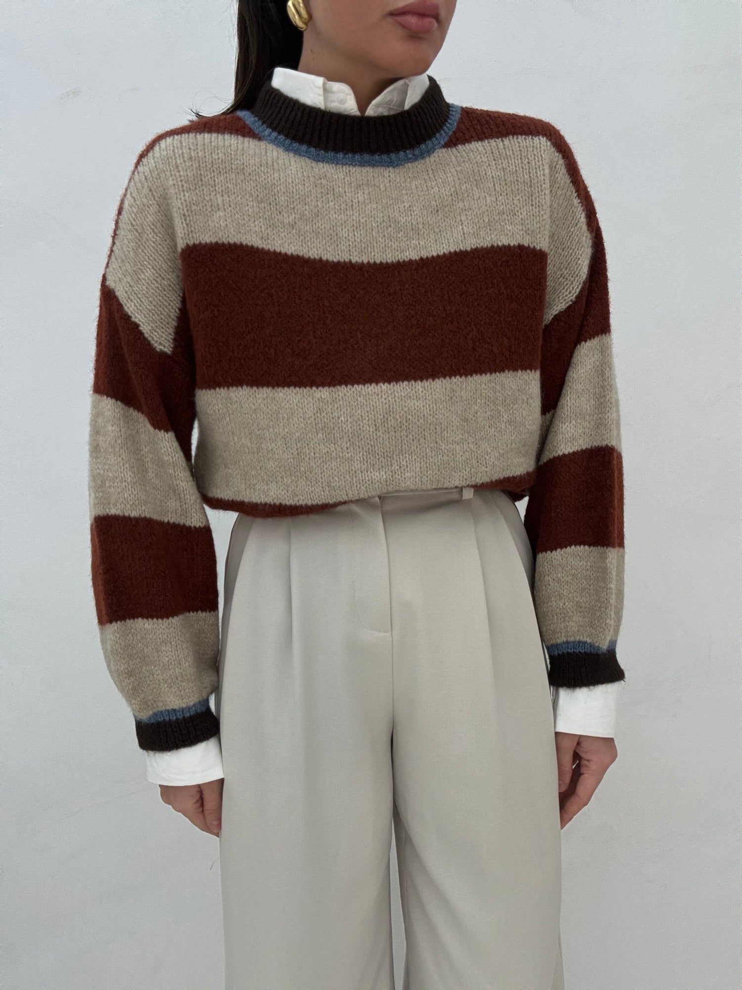 Maglione ‘6% ALPACA’ righe Rame e Beige