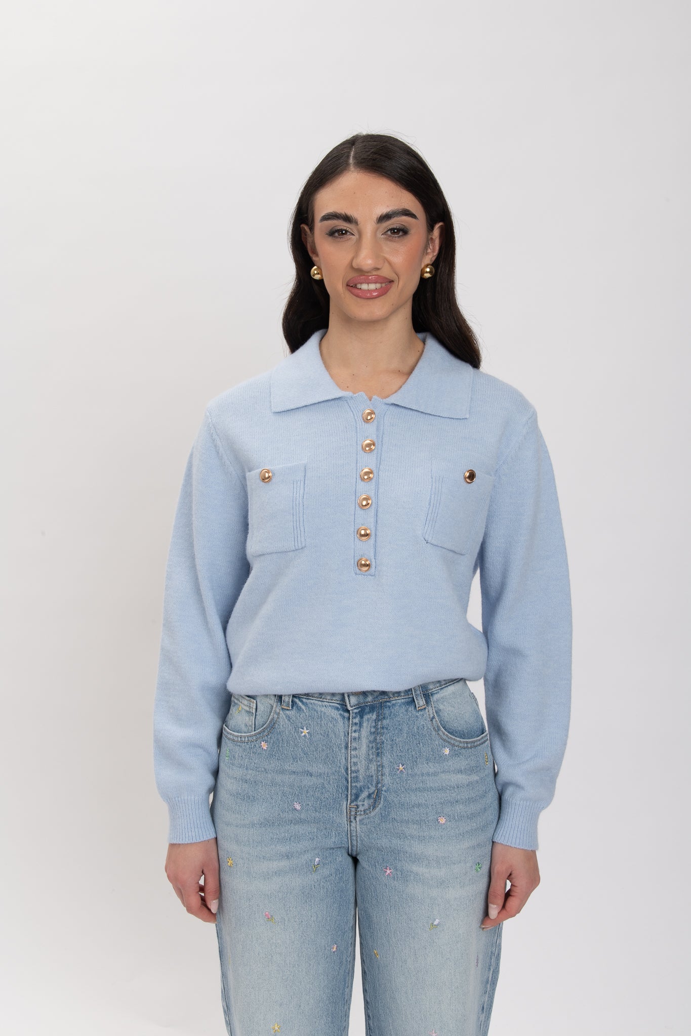 Maglione/Polo ‘BOTTONI ORO’ Azzurro