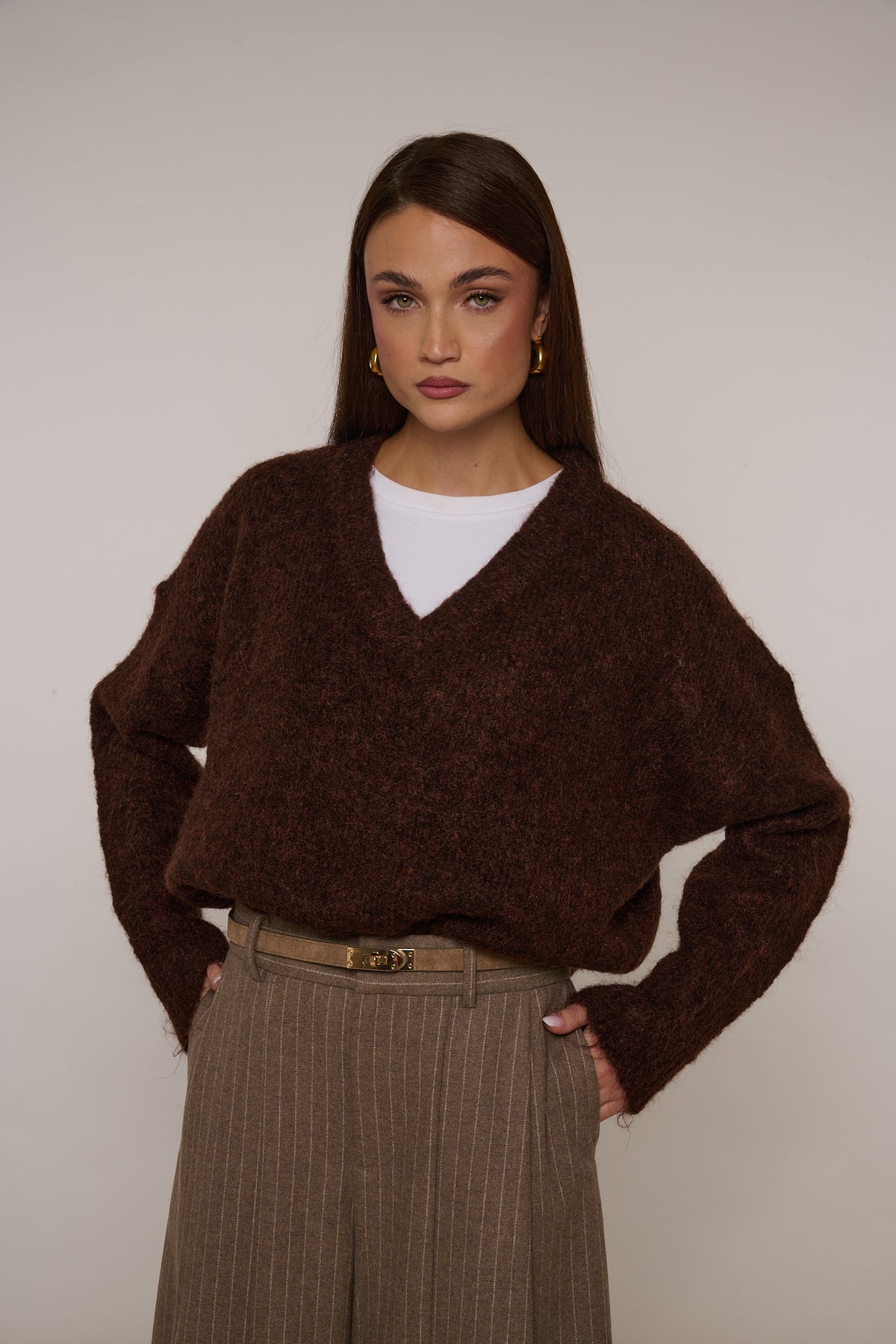 Maglione ‘SCOLLO V’ 5% LANA Cacao