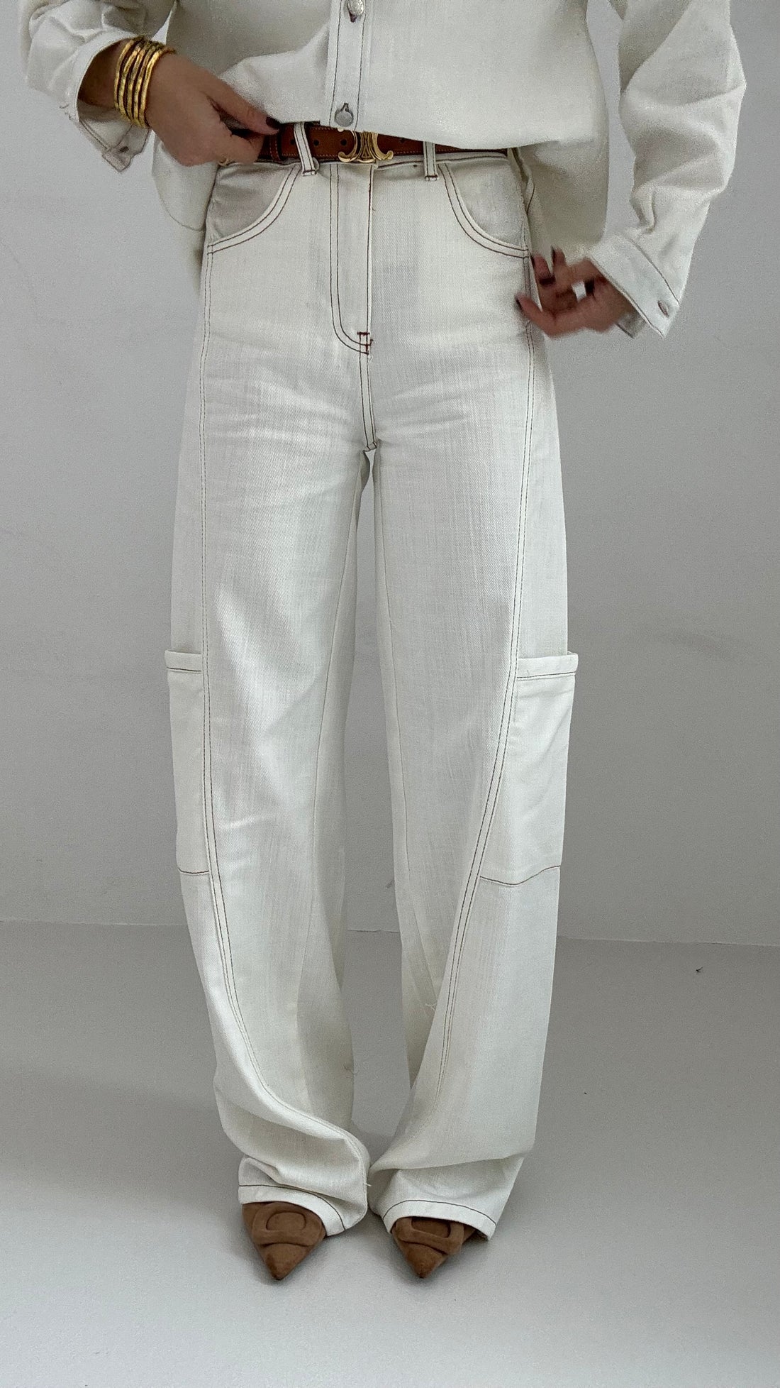 Jeans ‘TASCONI 3&amp;33’ Denim bianco cuciture cuoio