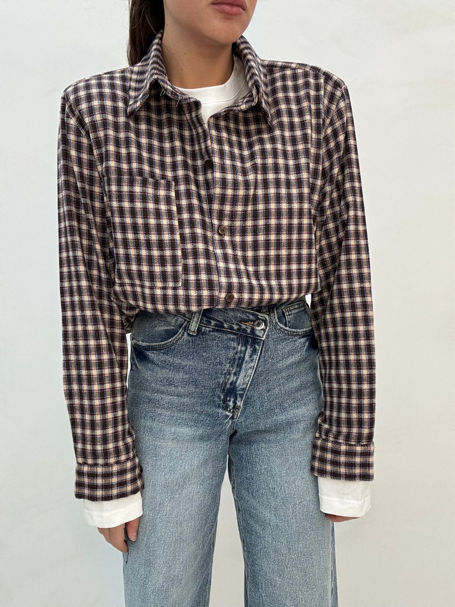 Camicia ‘QUADRETTI 15% LANA’ base CACAO e GIALLO BURRO
