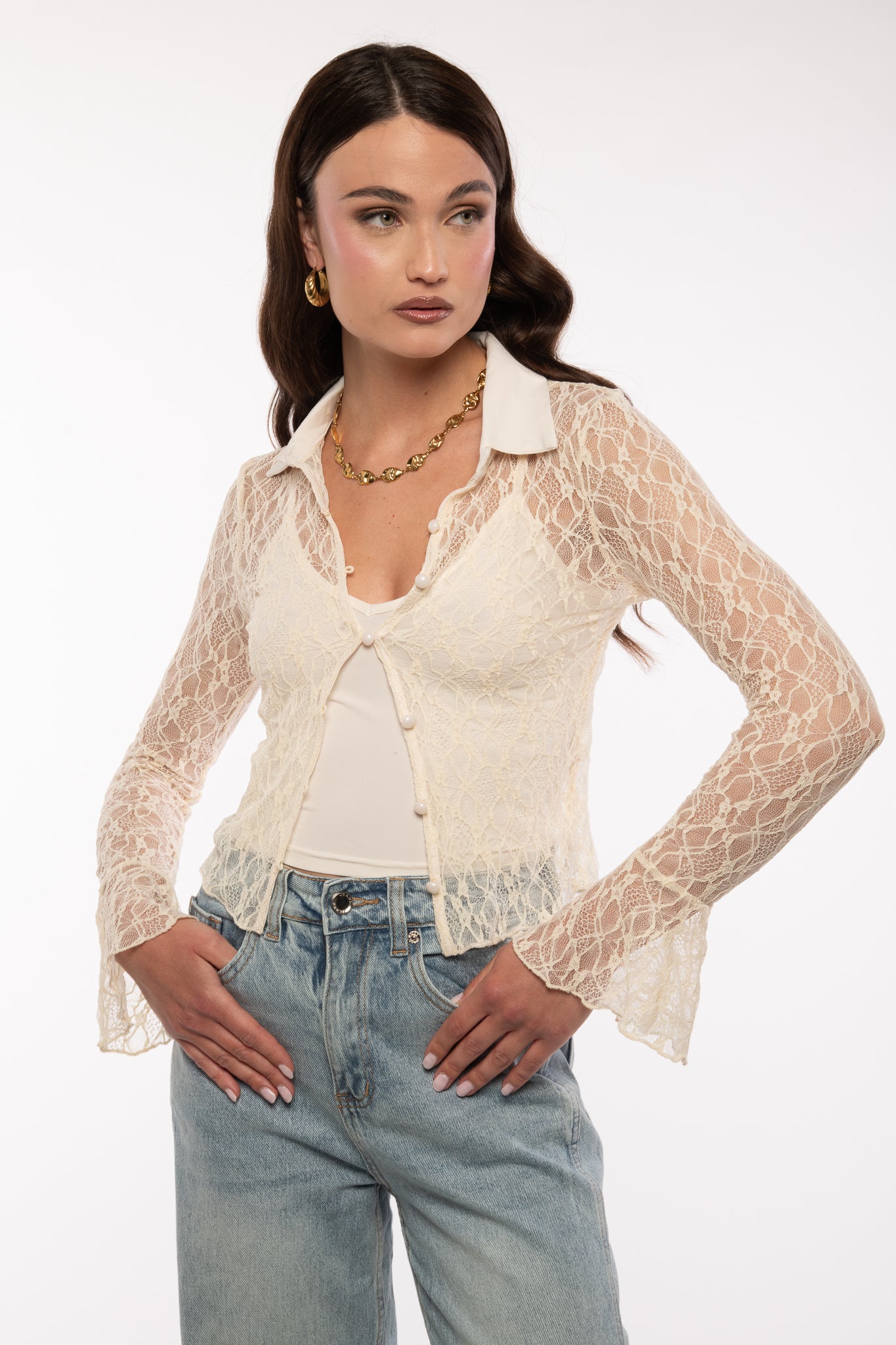 Maglia ‘IN PIZZO’ con bottoncini Burro