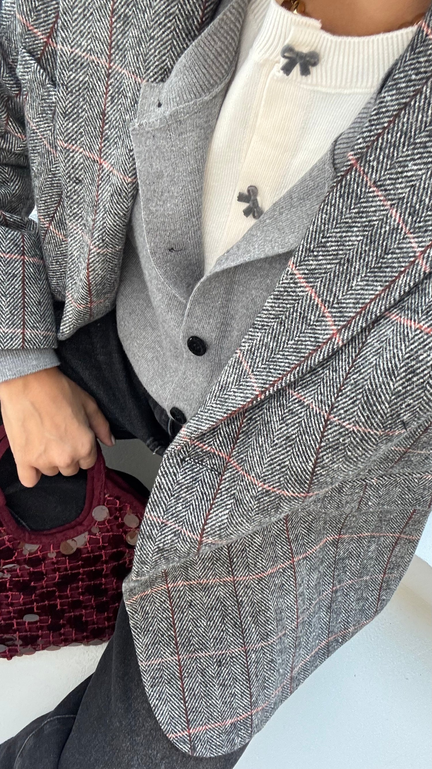 Blazer ‘MARINA SPIGATO’ Ghiaccio fantasia righe bordeaux e rosa