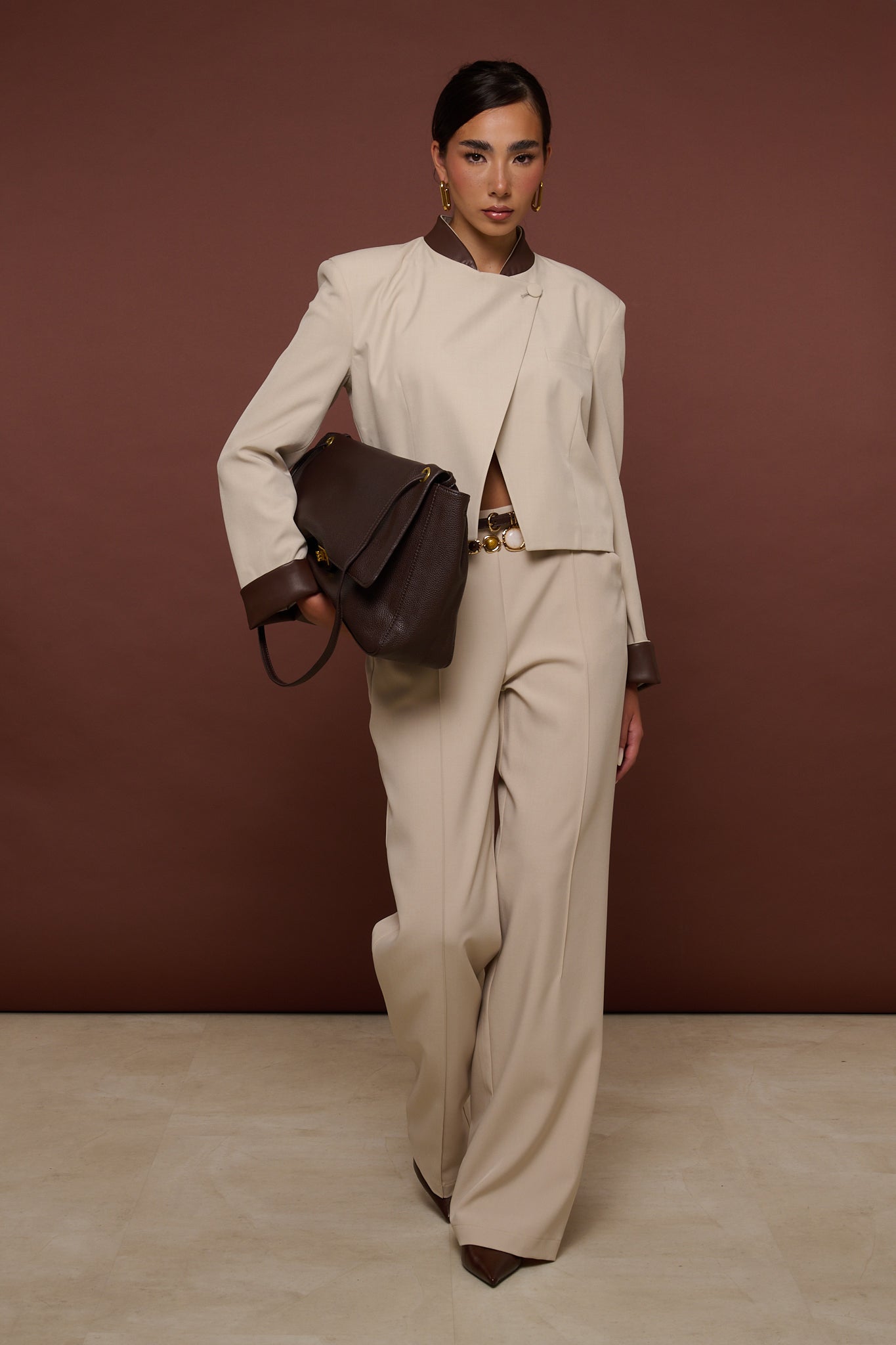 Tailleur ‘INSERTI IN ECOPELLE 3&33 COLLECTION’ Panna