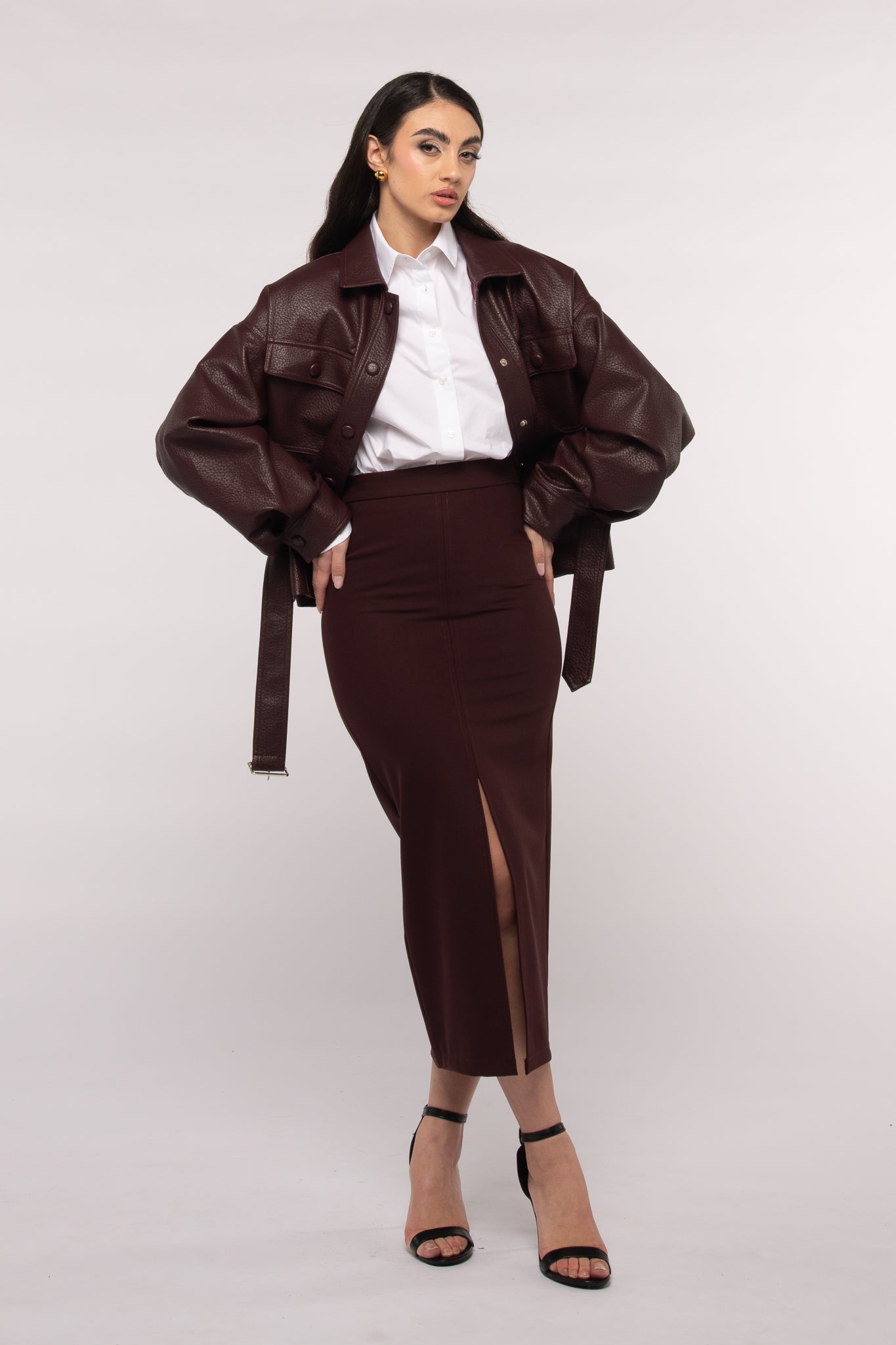 Gonna longuette ‘52% LANA 3&33’ Bordeaux