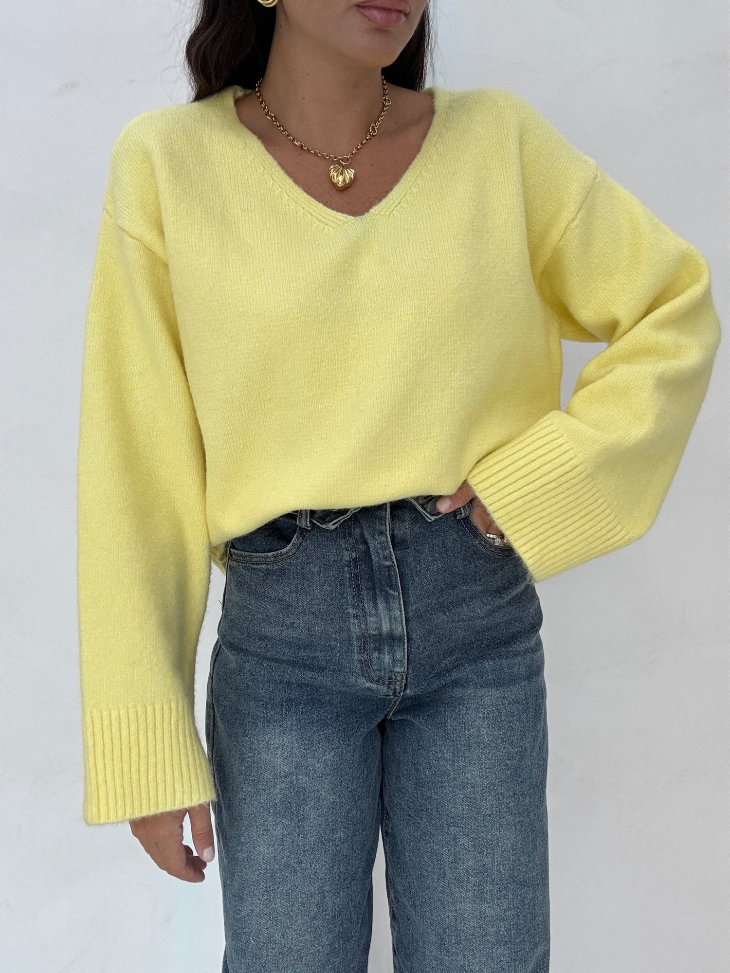 Maglione ‘20% LANA SCOLLO V’ Giallo