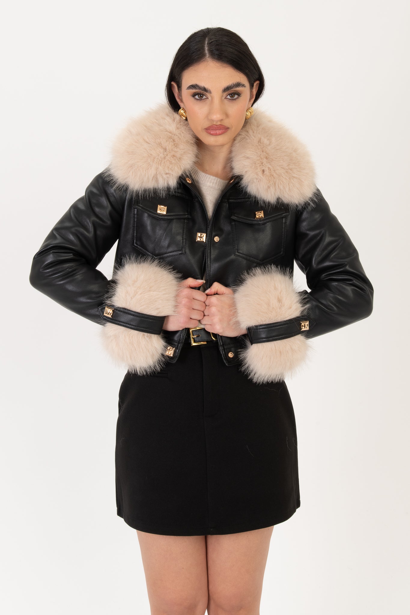 Giacca eco-pelle ‘COLLO E MANICA RIMOVIBILI’ Nero