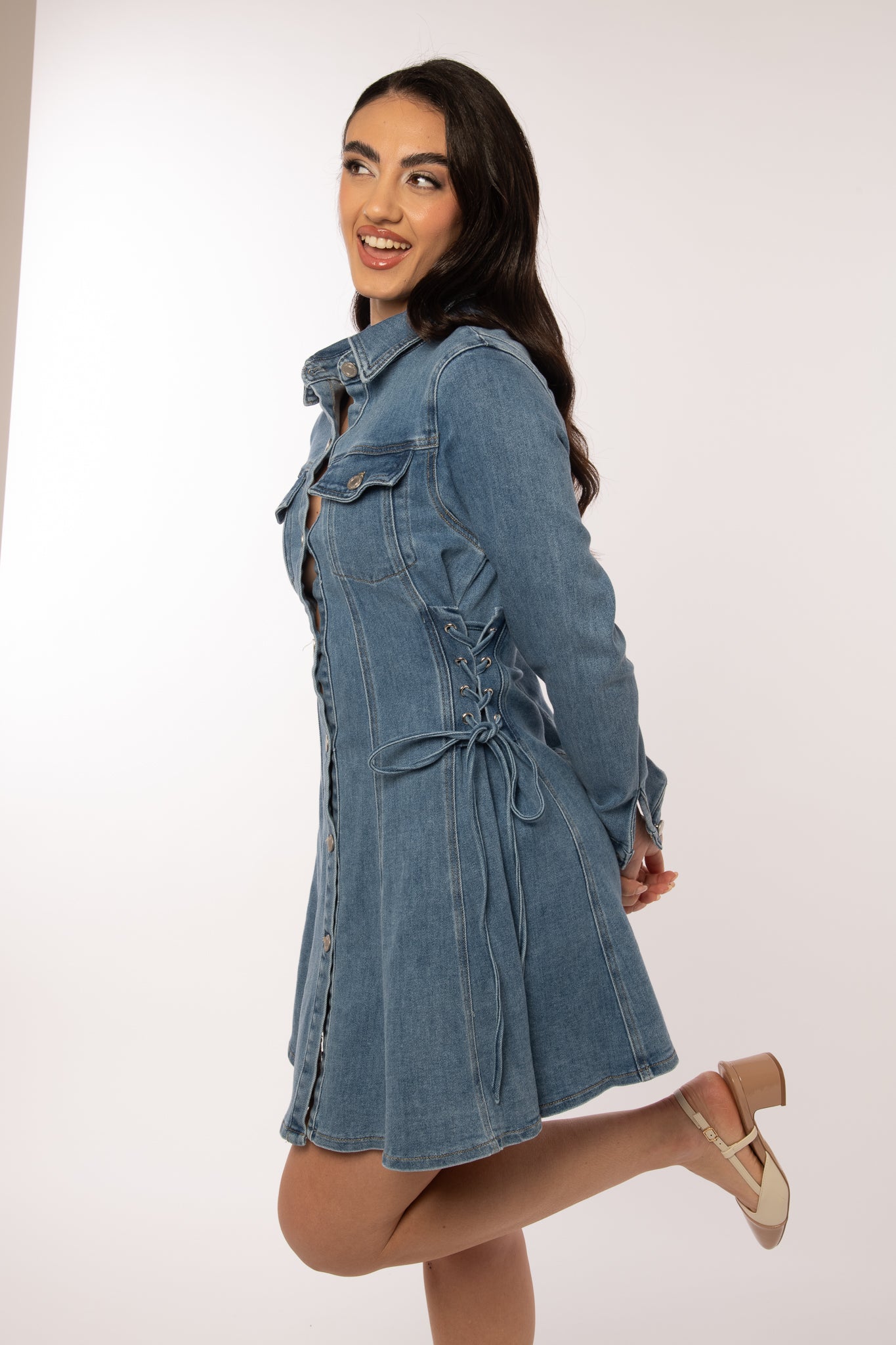 Abito ‘STRINGHE’ 98%COTONE Denim Medio